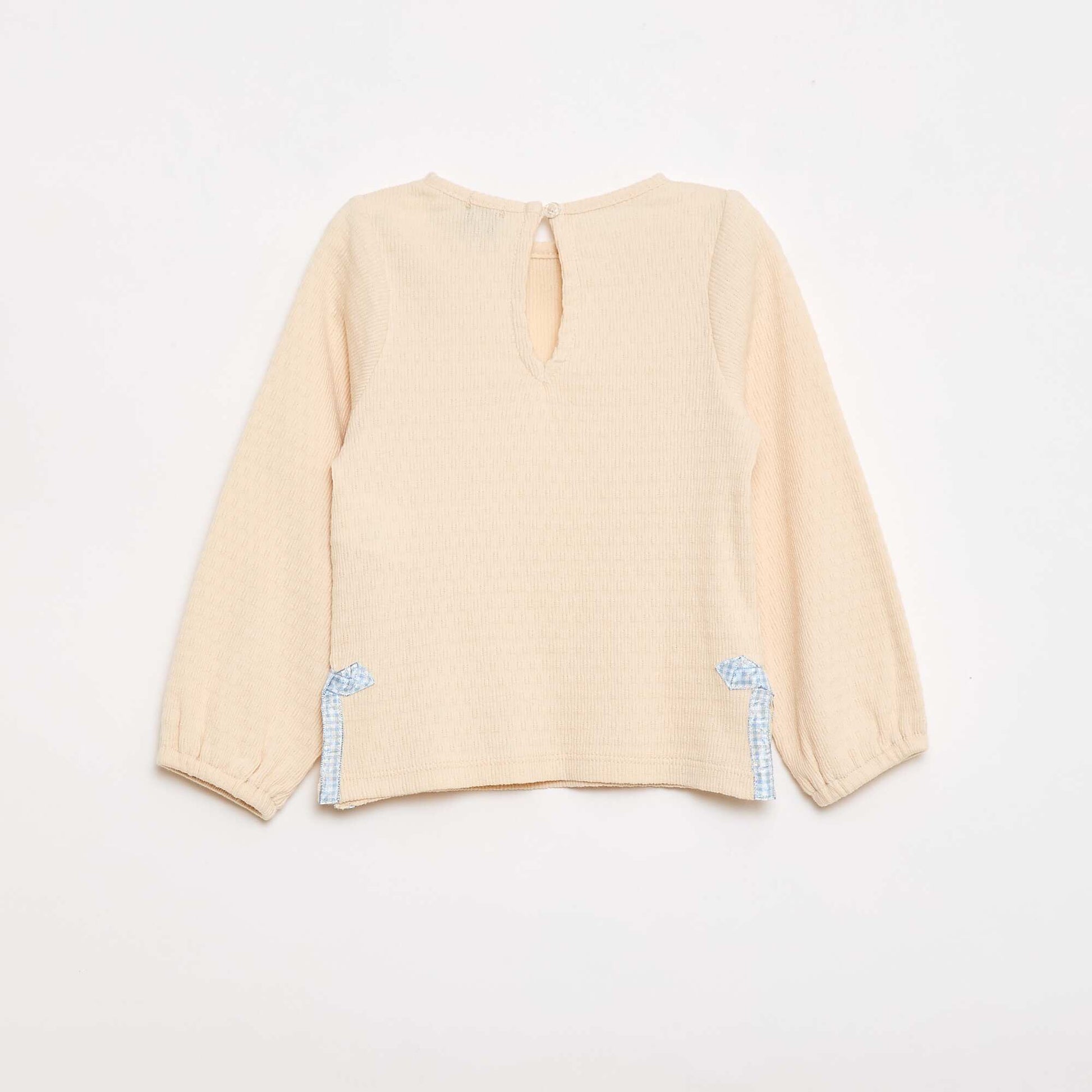 T-shirt en maille rib avec nœuds fantaisie BEIGE