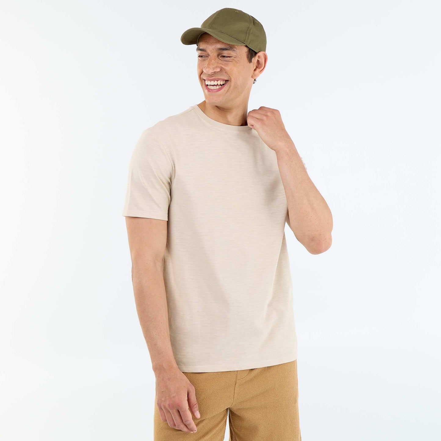 Tee-shirt uni à manches courtes BEIGE