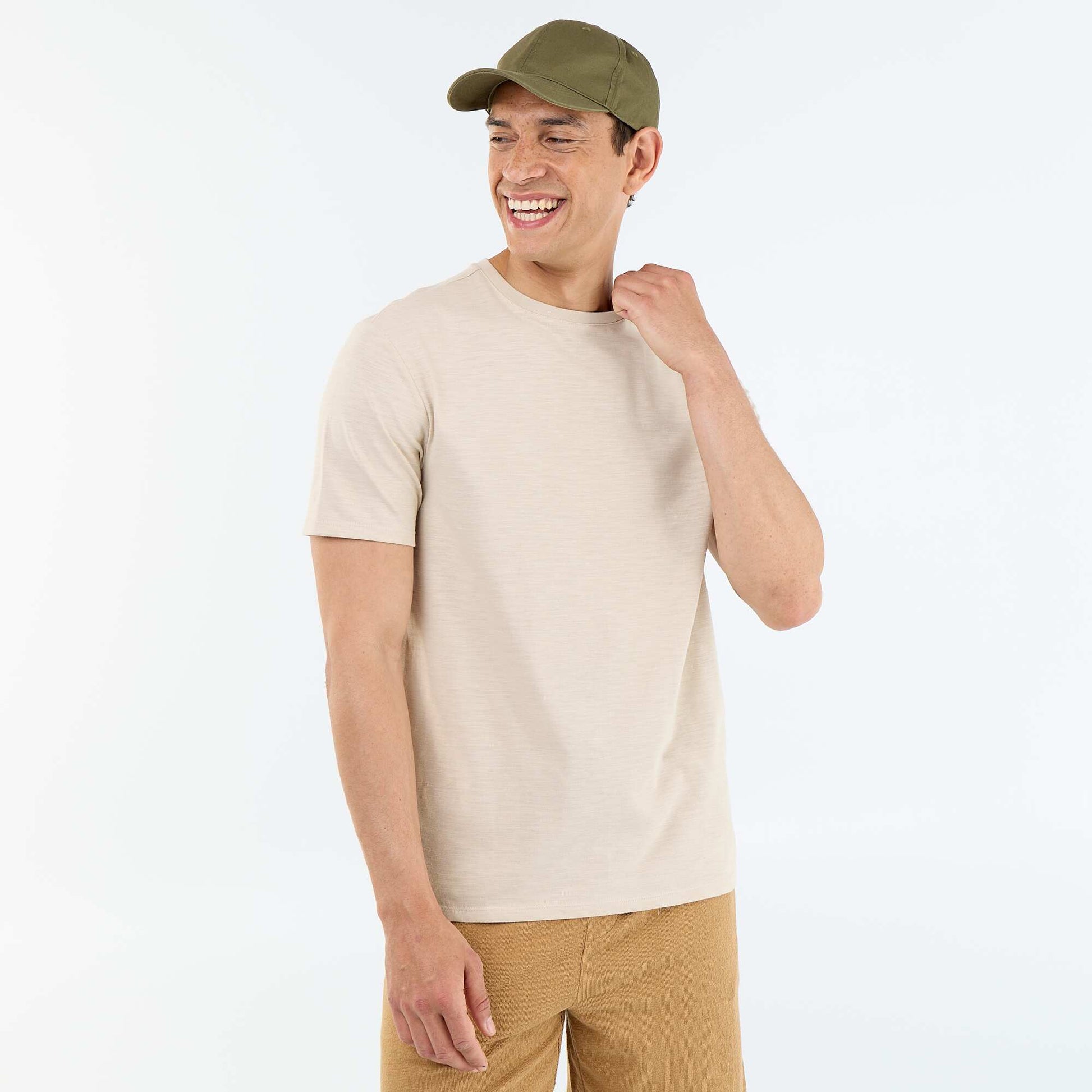 Tee-shirt uni à manches courtes BEIGE