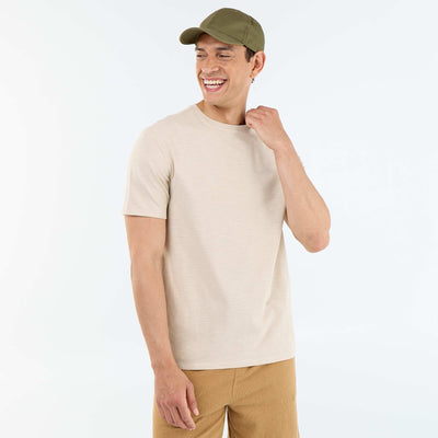 Tee-shirt uni à manches courtes BEIGE