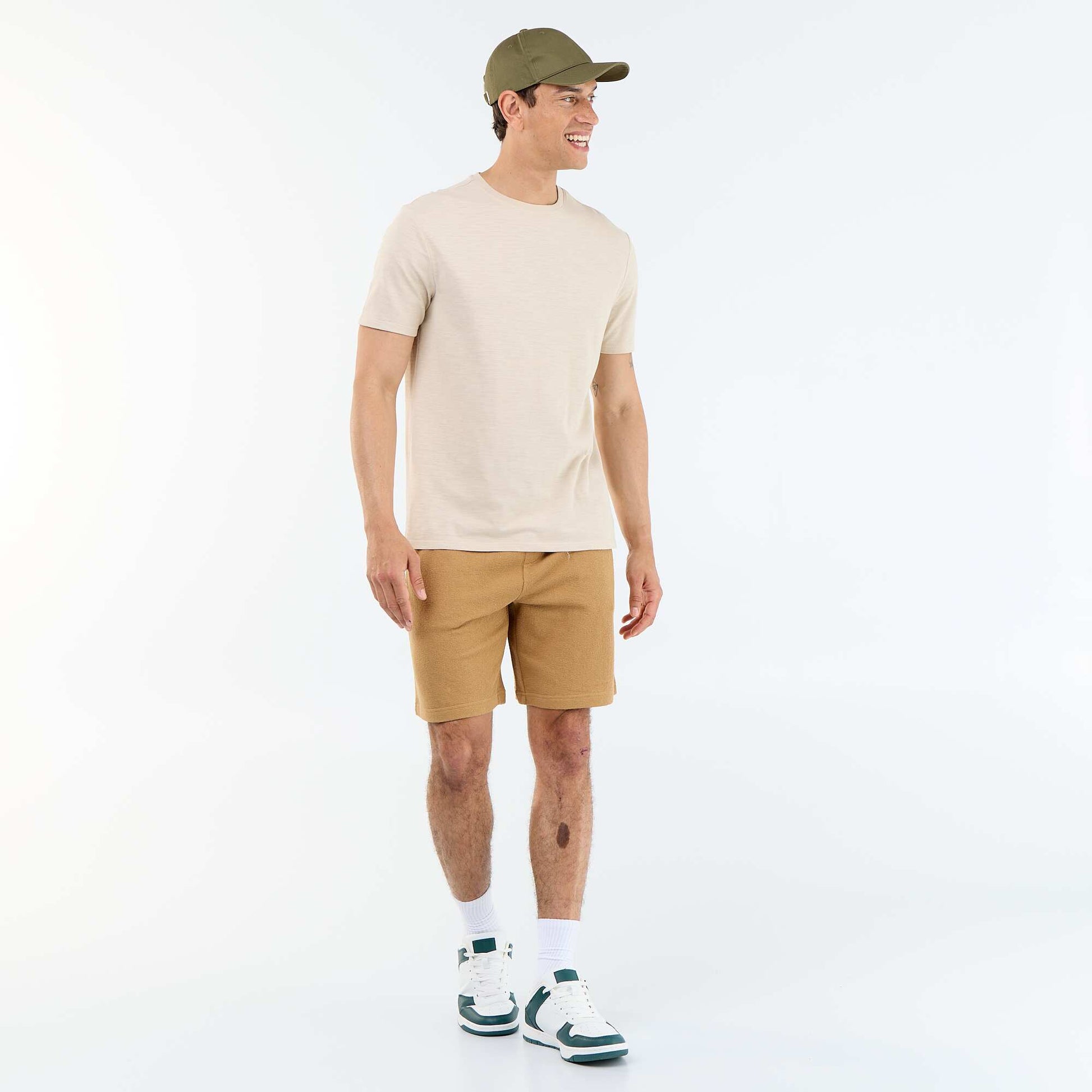 Tee-shirt uni à manches courtes BEIGE