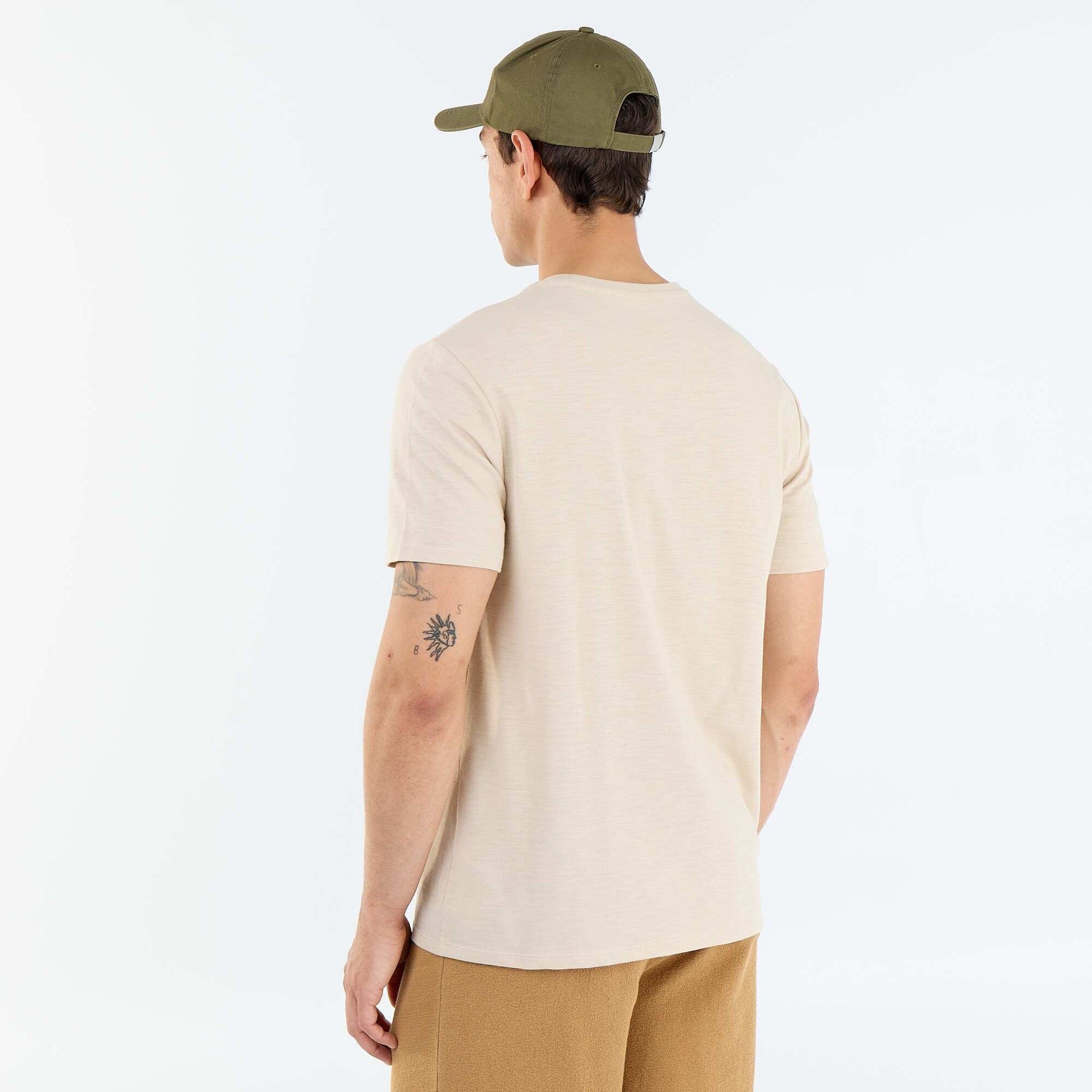 Tee-shirt uni à manches courtes BEIGE