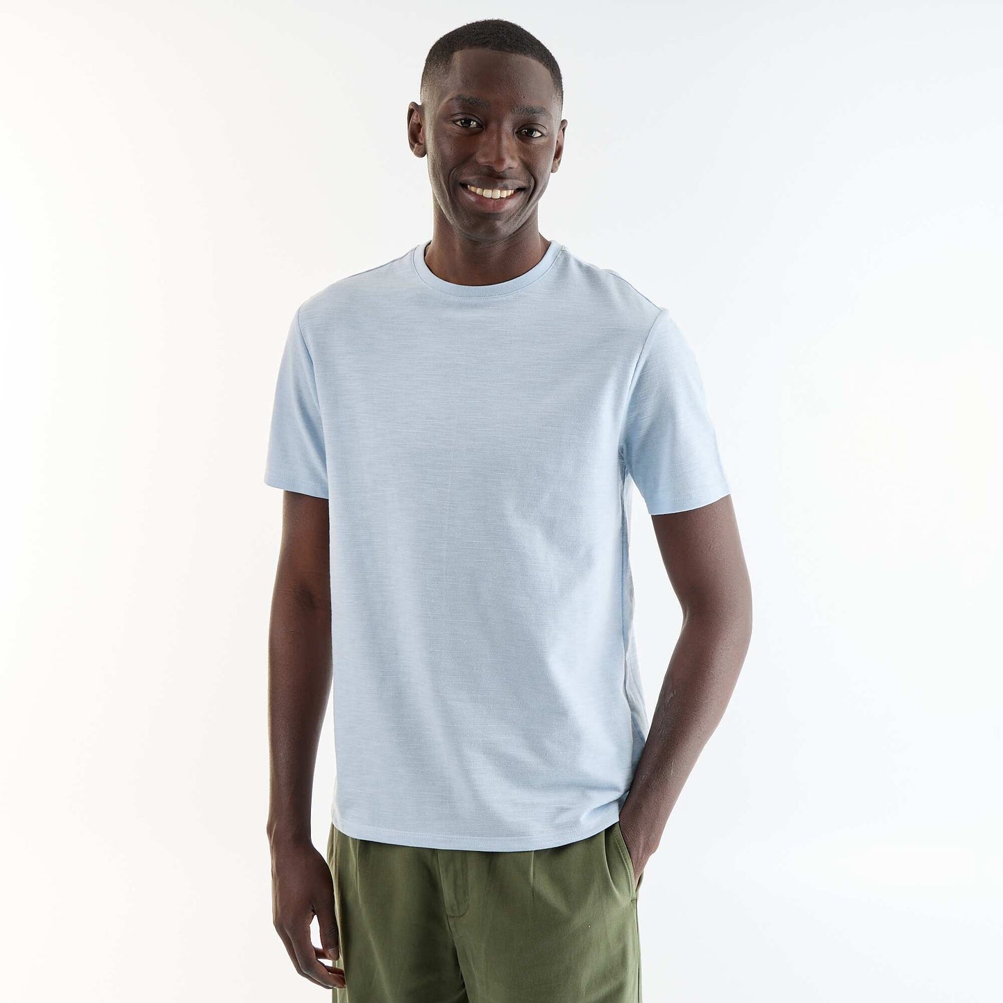T-shirt homme uni à col rond BLEU