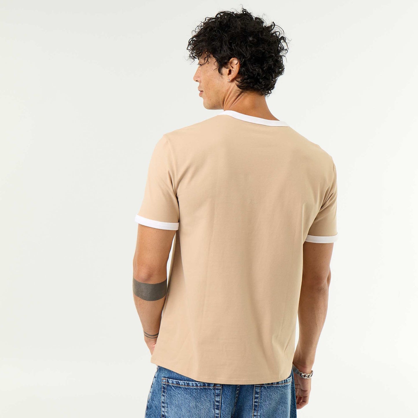 T-shirt en coton uni à col rond homme BEIGE
