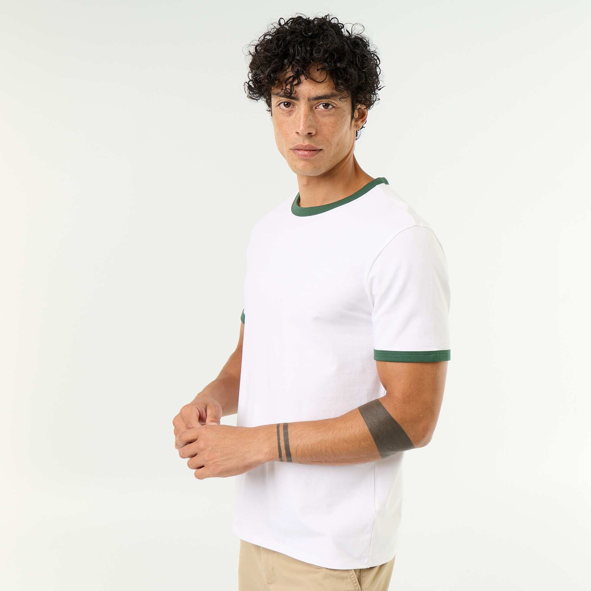 T-shirt Homme en coton uni à col rond VERT