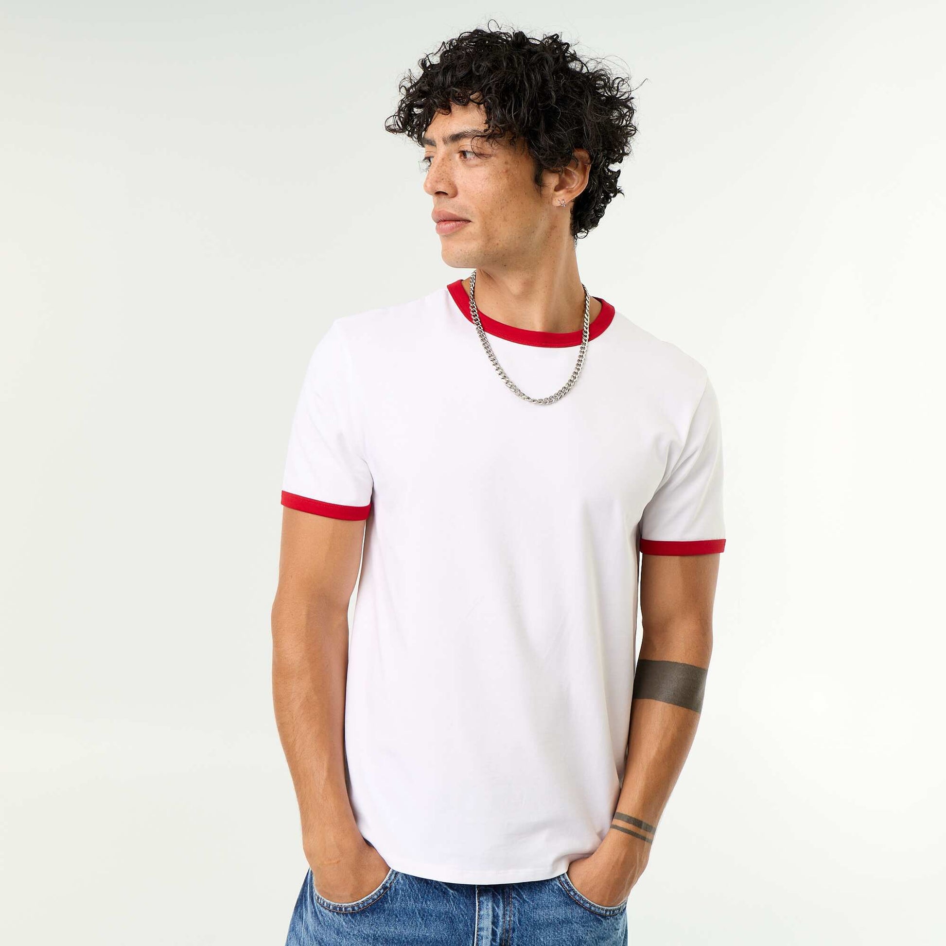 T-shirt homme en coton uni à col rond ROUGE