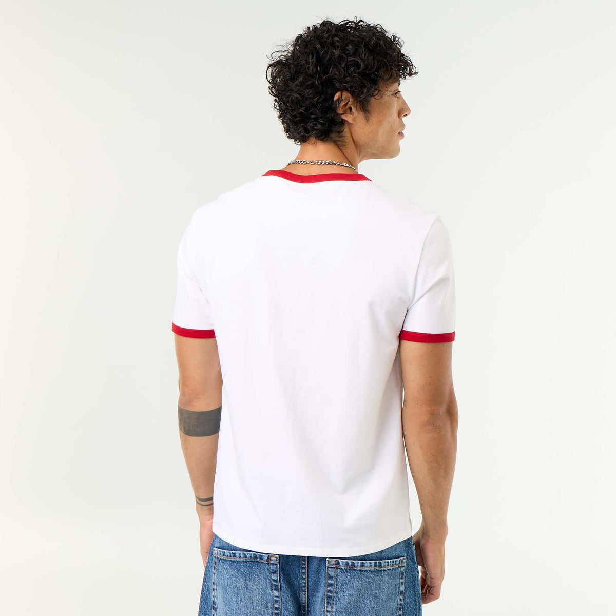 T-shirt homme en coton uni à col rond ROUGE