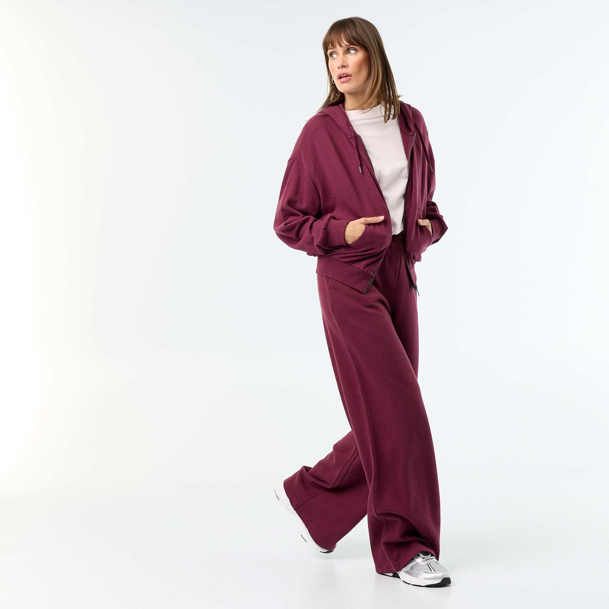Pantalon jogging large en maille lourde ROSE