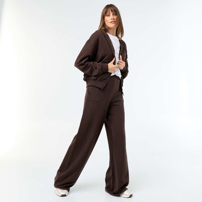 Pantalon jogging large en maille lourde MARRON
