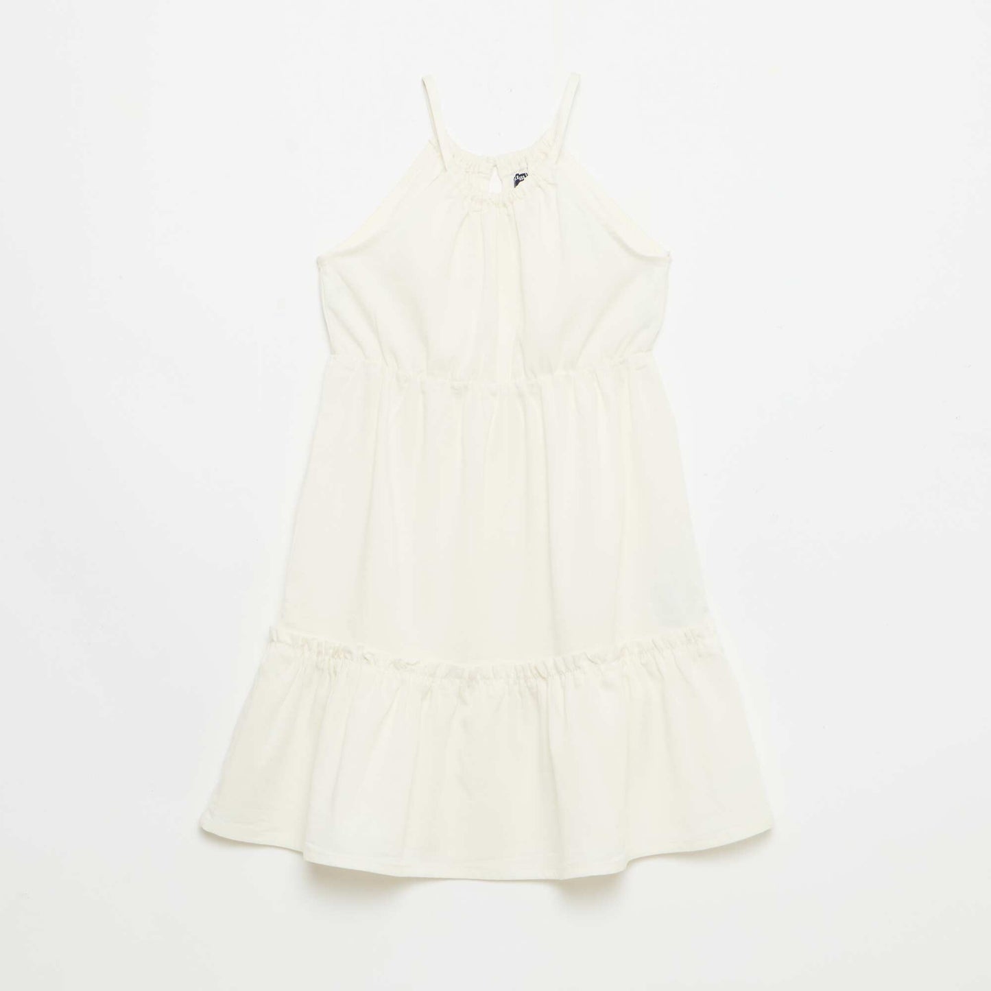 Robe unie à bretelles et volants BEIGE