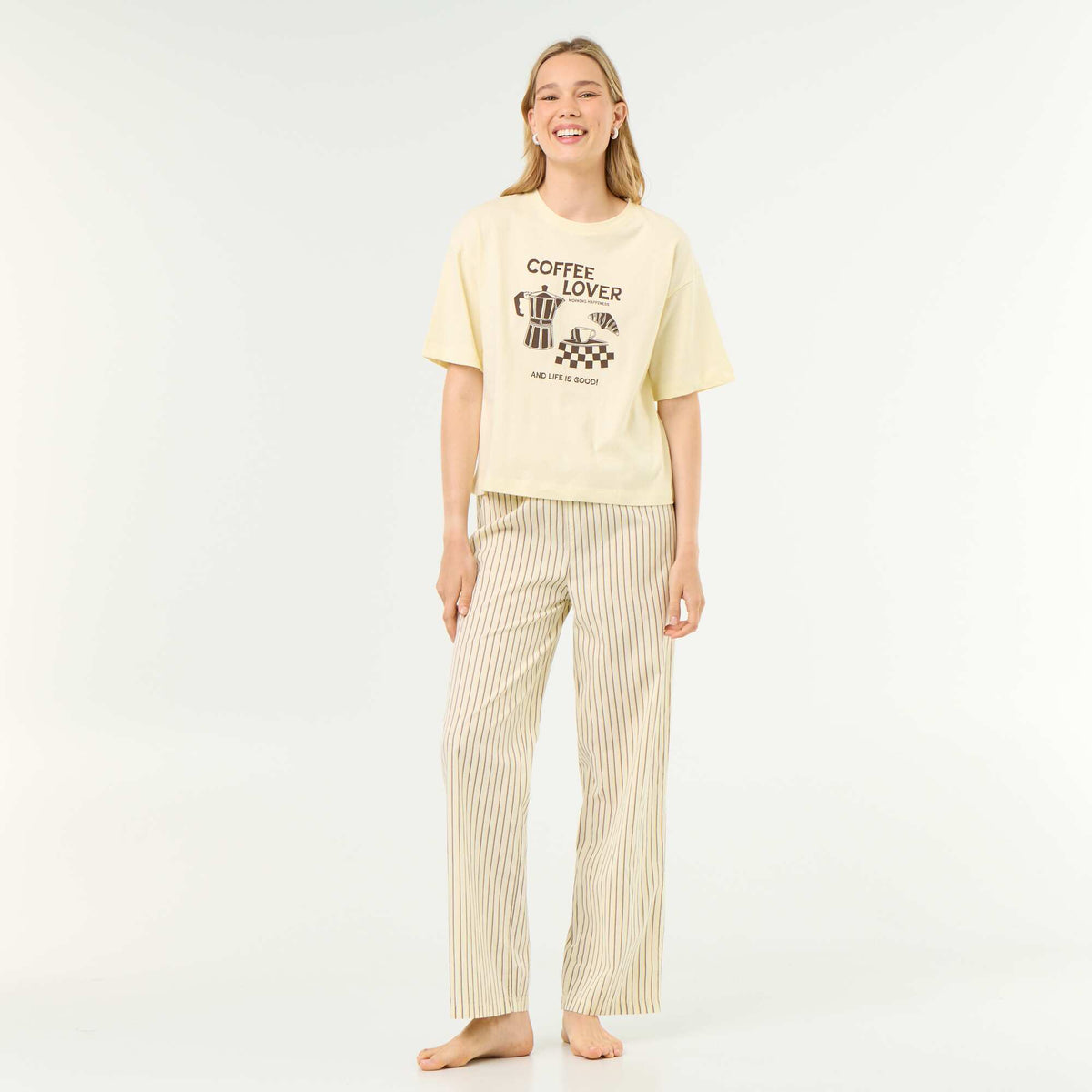 Ensemble de pyjama en coton - T-shirt + pantalon JAUNE