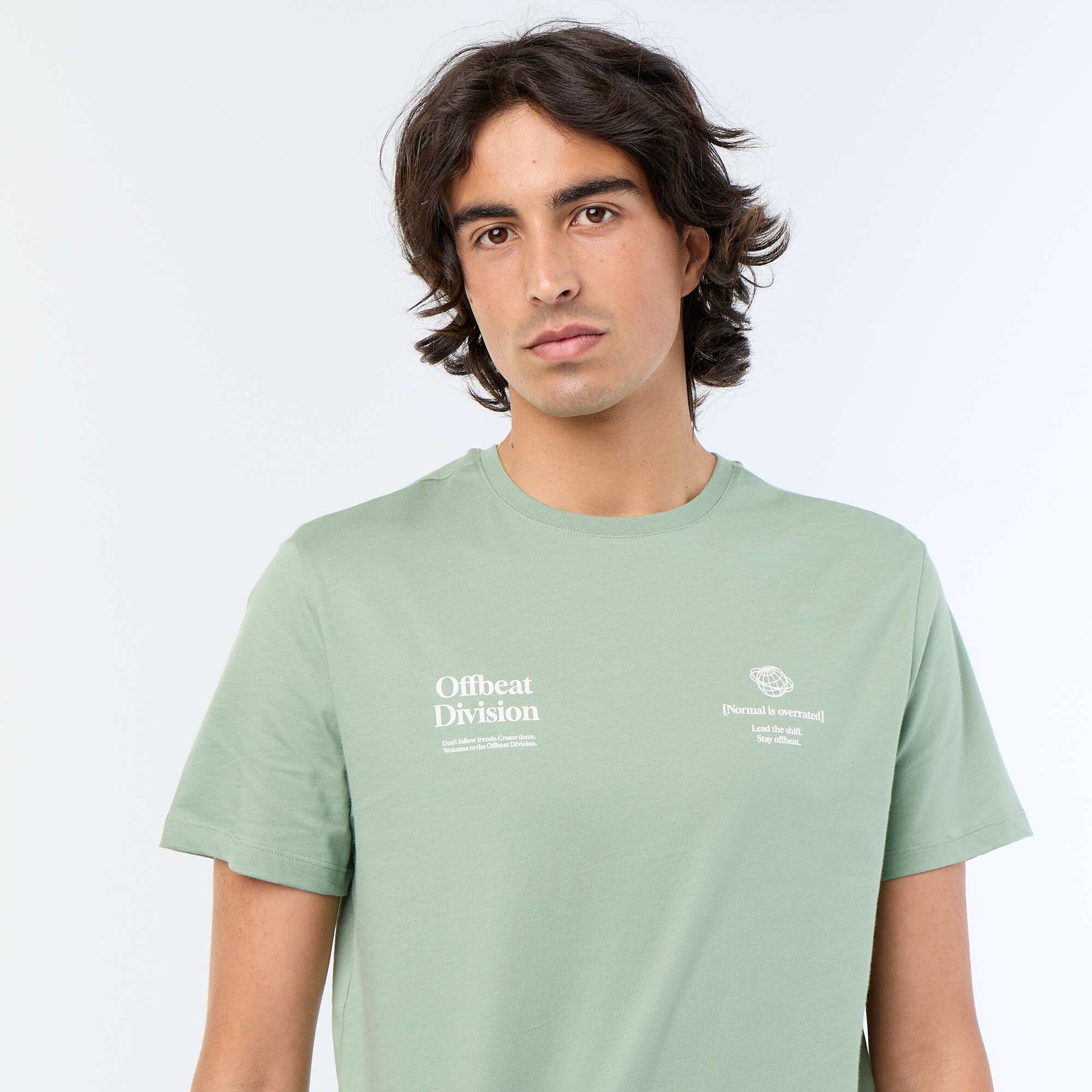 T-shirt homme en coton imprimé à col rond VERT