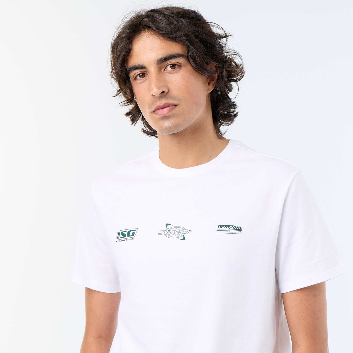 T-shirt homme en coton imprimé à col rond BLANC