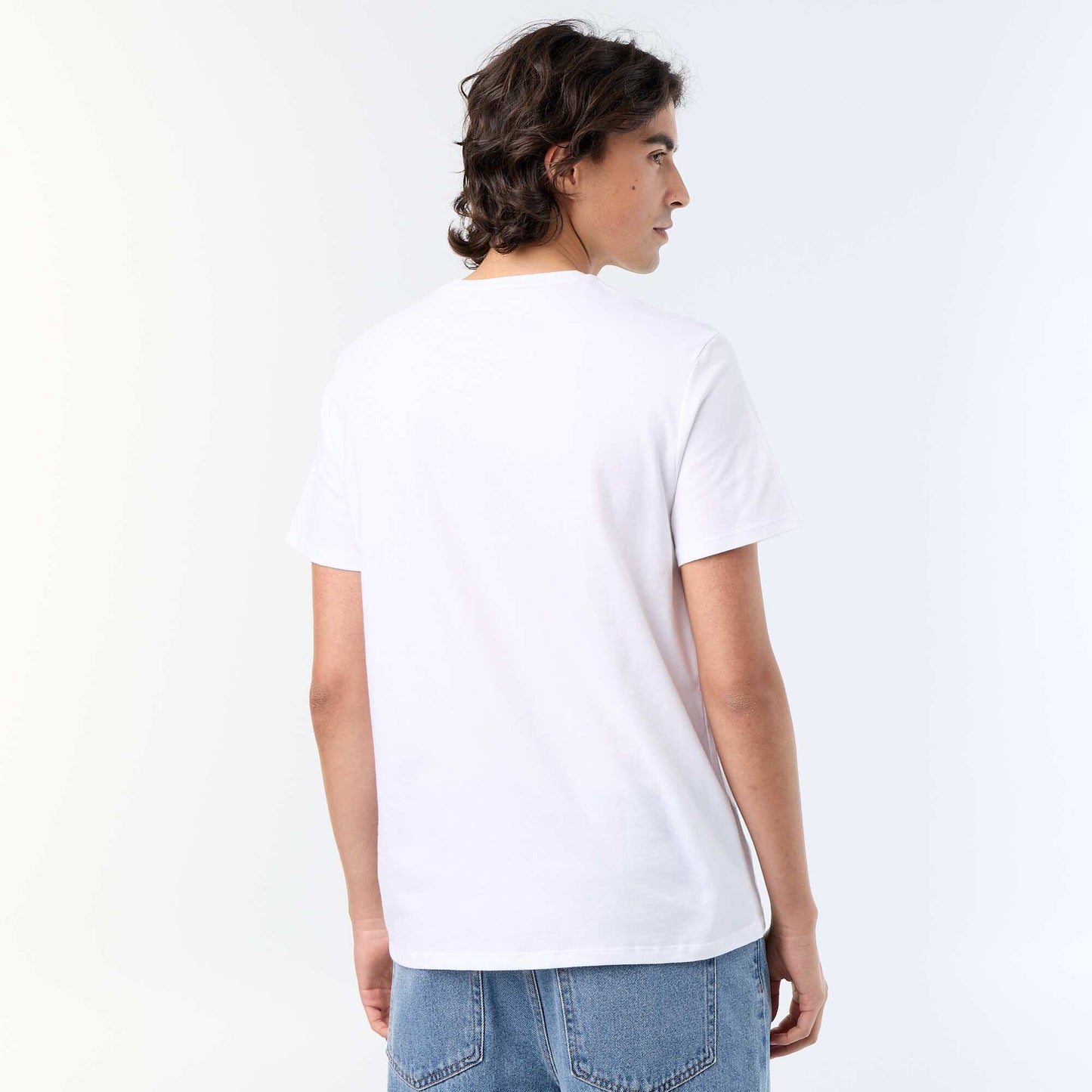 T-shirt homme en coton imprimé à col rond BLANC