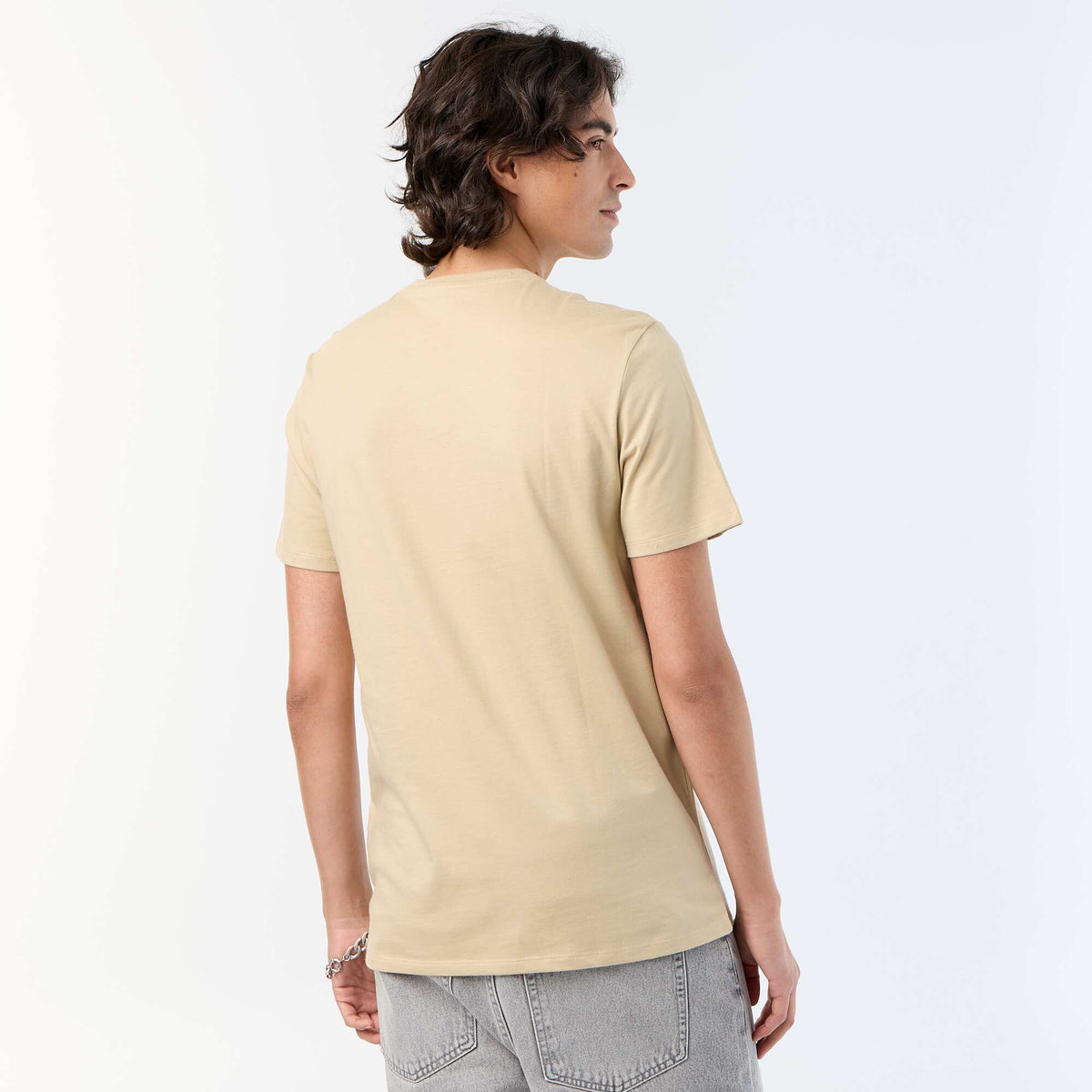 T-shirt en coton à col rond imprimé pour homme BEIGE