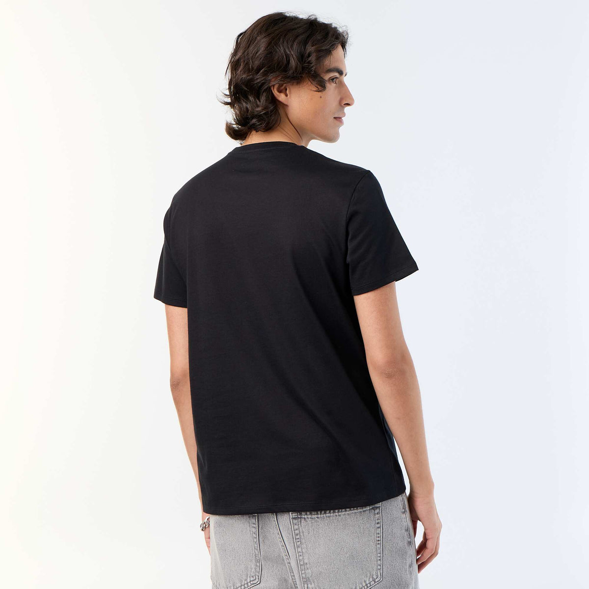 T-shirt en coton imprimé pour homme à col rond NOIR
