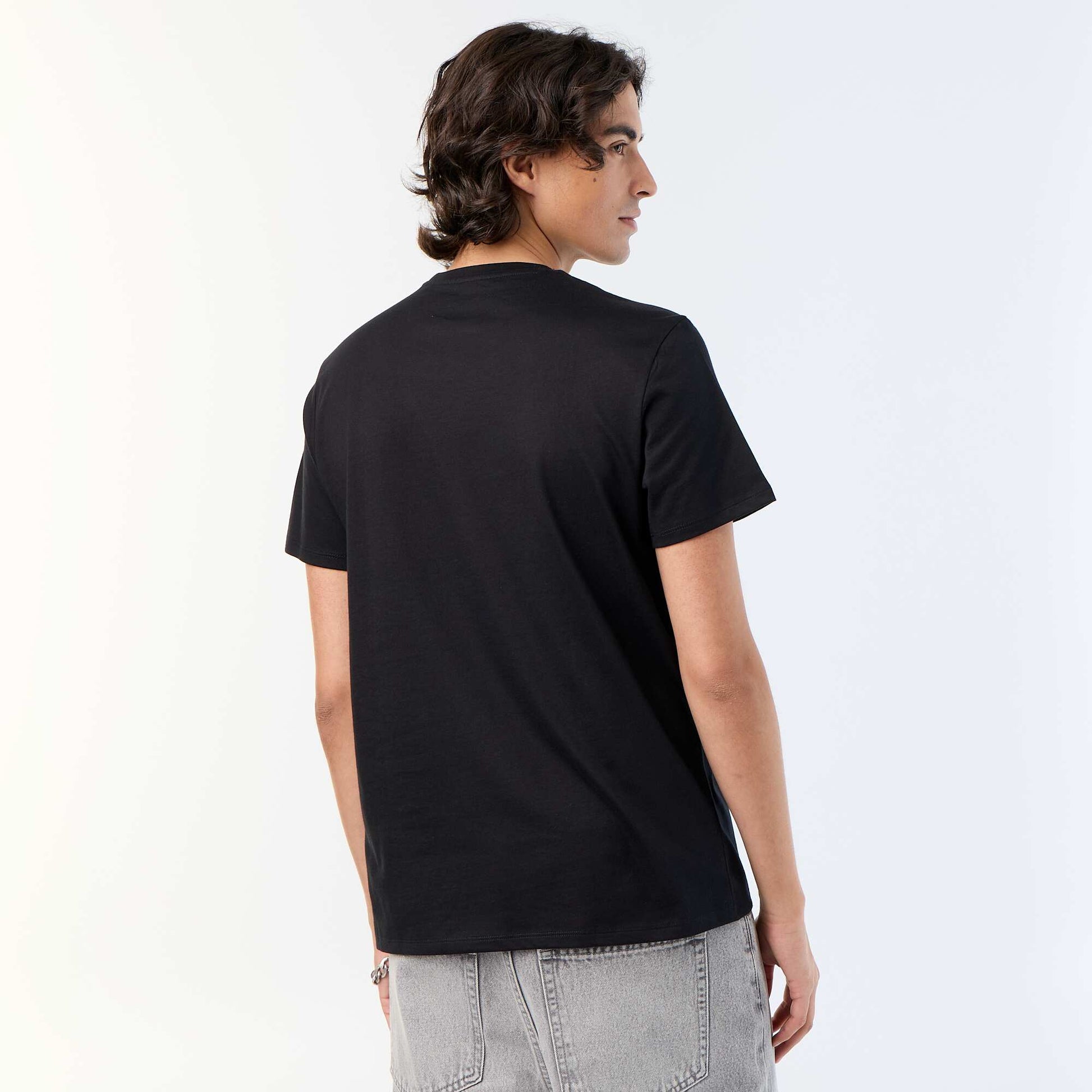 T-shirt en coton imprimé pour homme à col rond NOIR