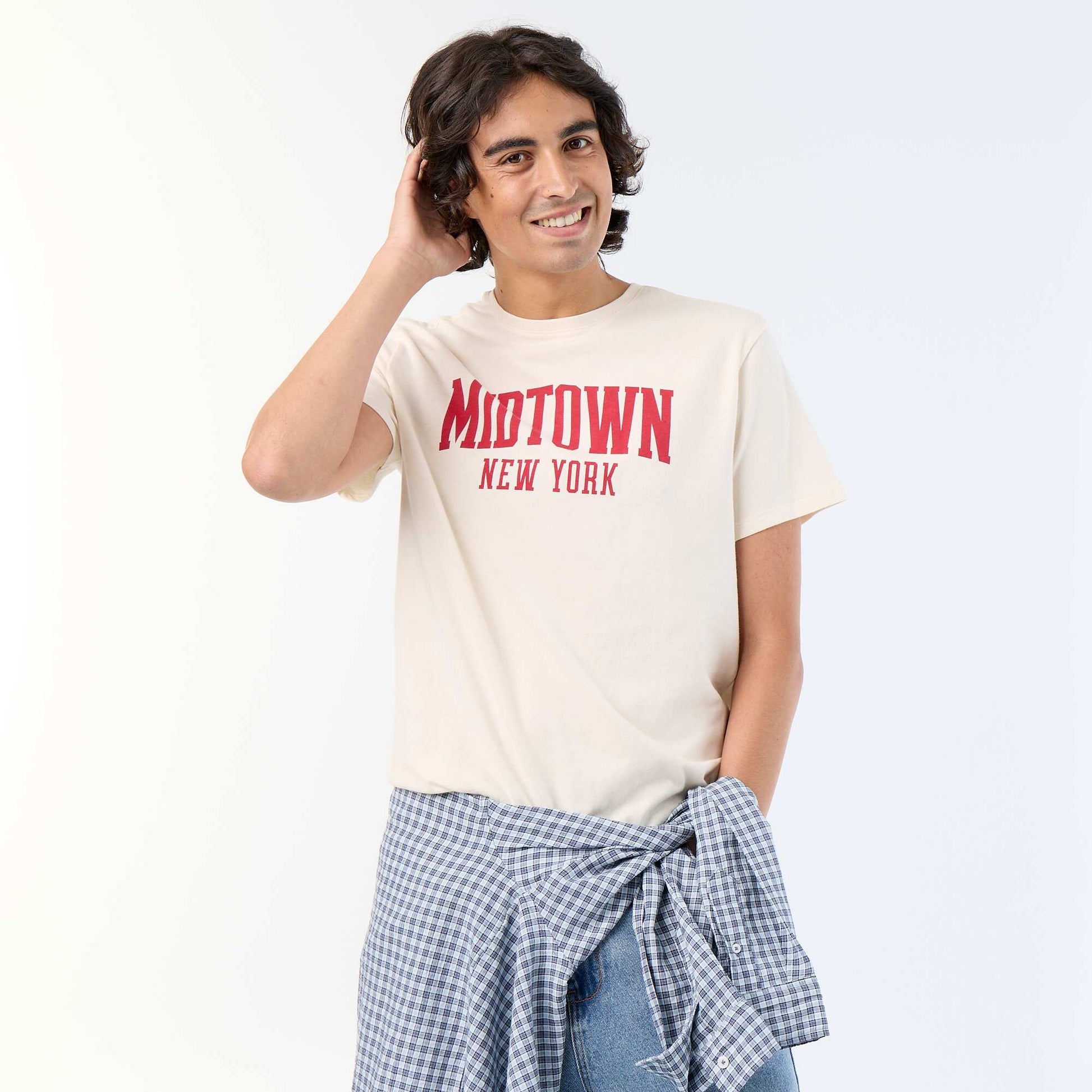 T-shirt imprimé homme en coton à col rond BLANC