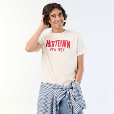 T-shirt imprimé homme en coton à col rond BLANC