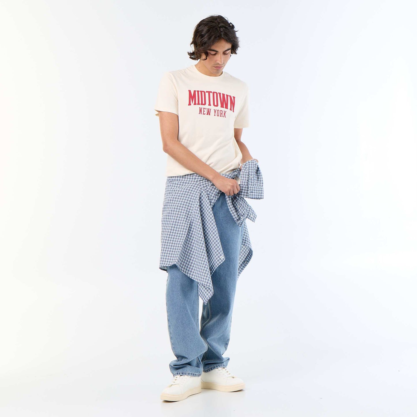 T-shirt imprimé homme en coton à col rond BLANC