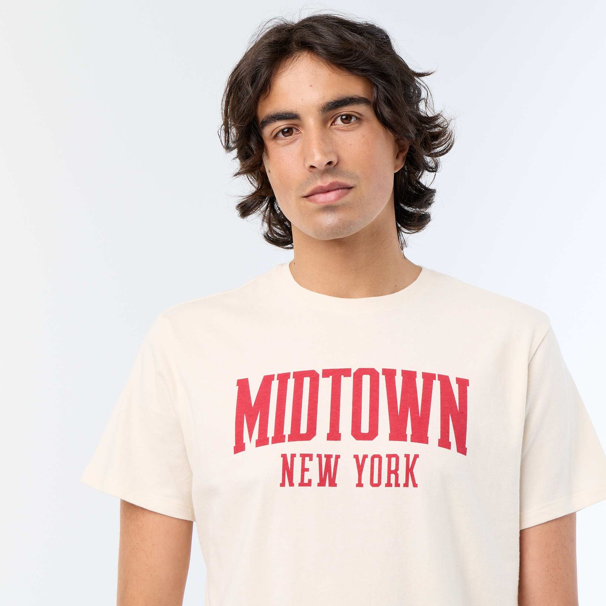 T-shirt imprimé homme en coton à col rond BLANC