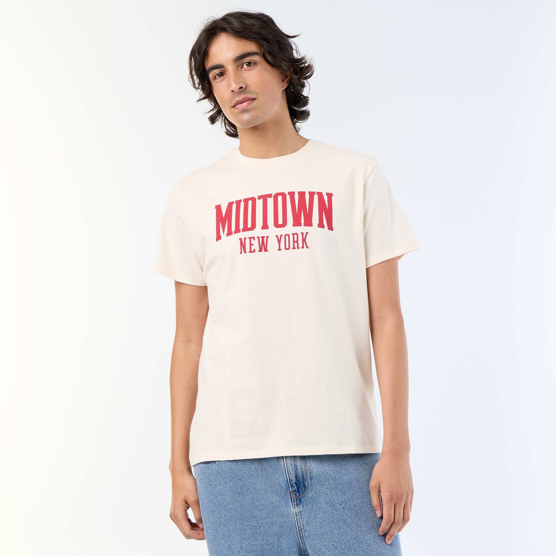 T-shirt imprimé homme en coton à col rond BLANC