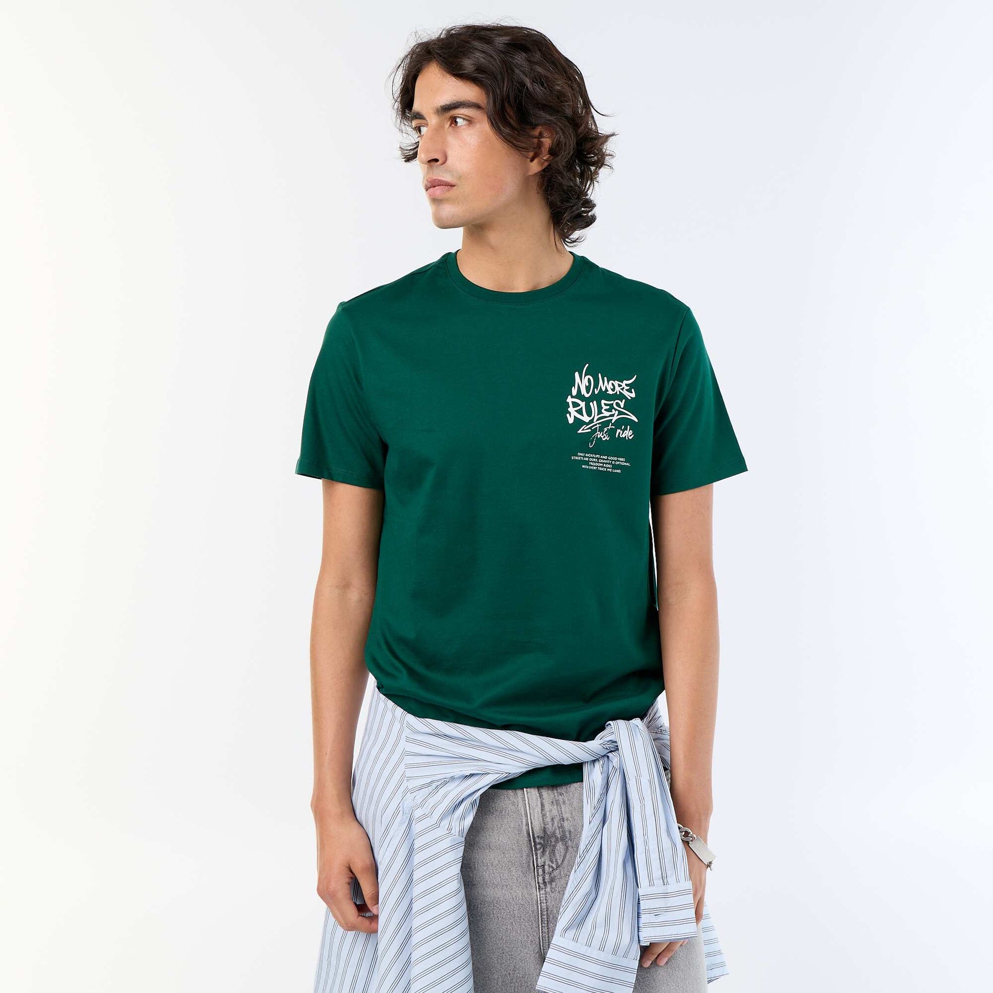 T-shirt homme en coton biologique à imprimé col rond VERT