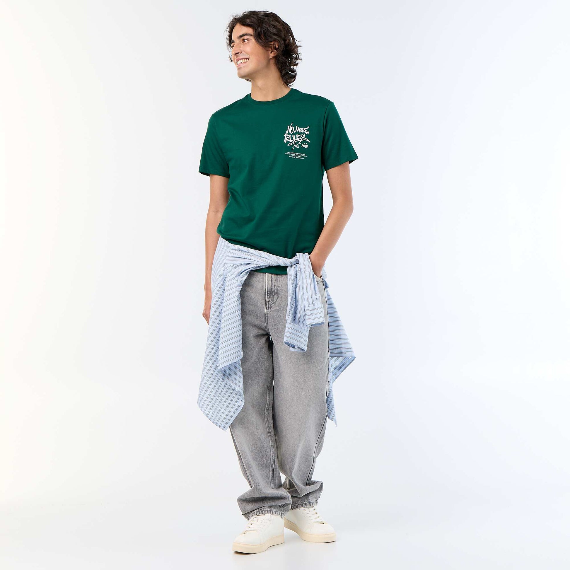 T-shirt homme en coton biologique à imprimé col rond VERT