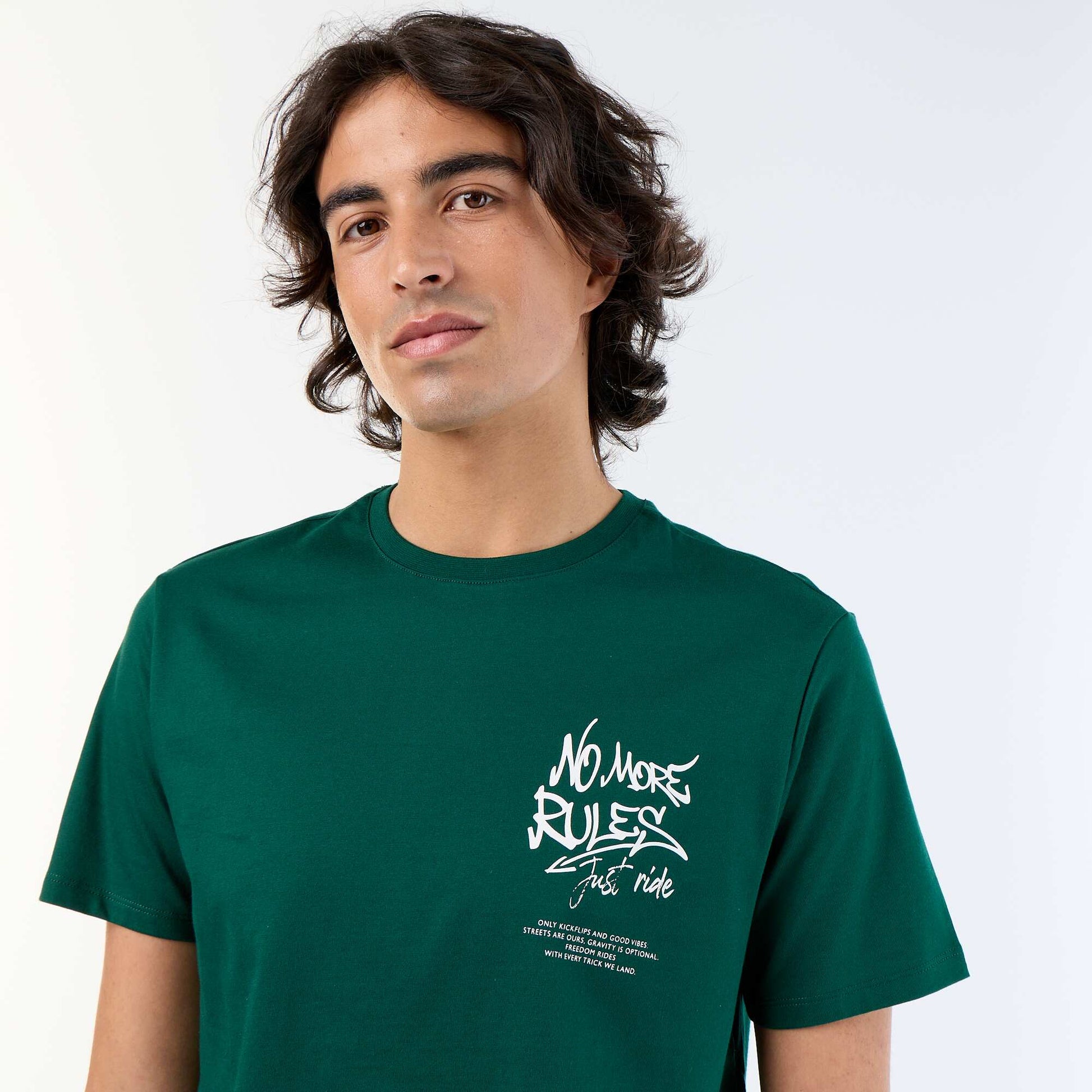 T-shirt homme en coton biologique à imprimé col rond VERT