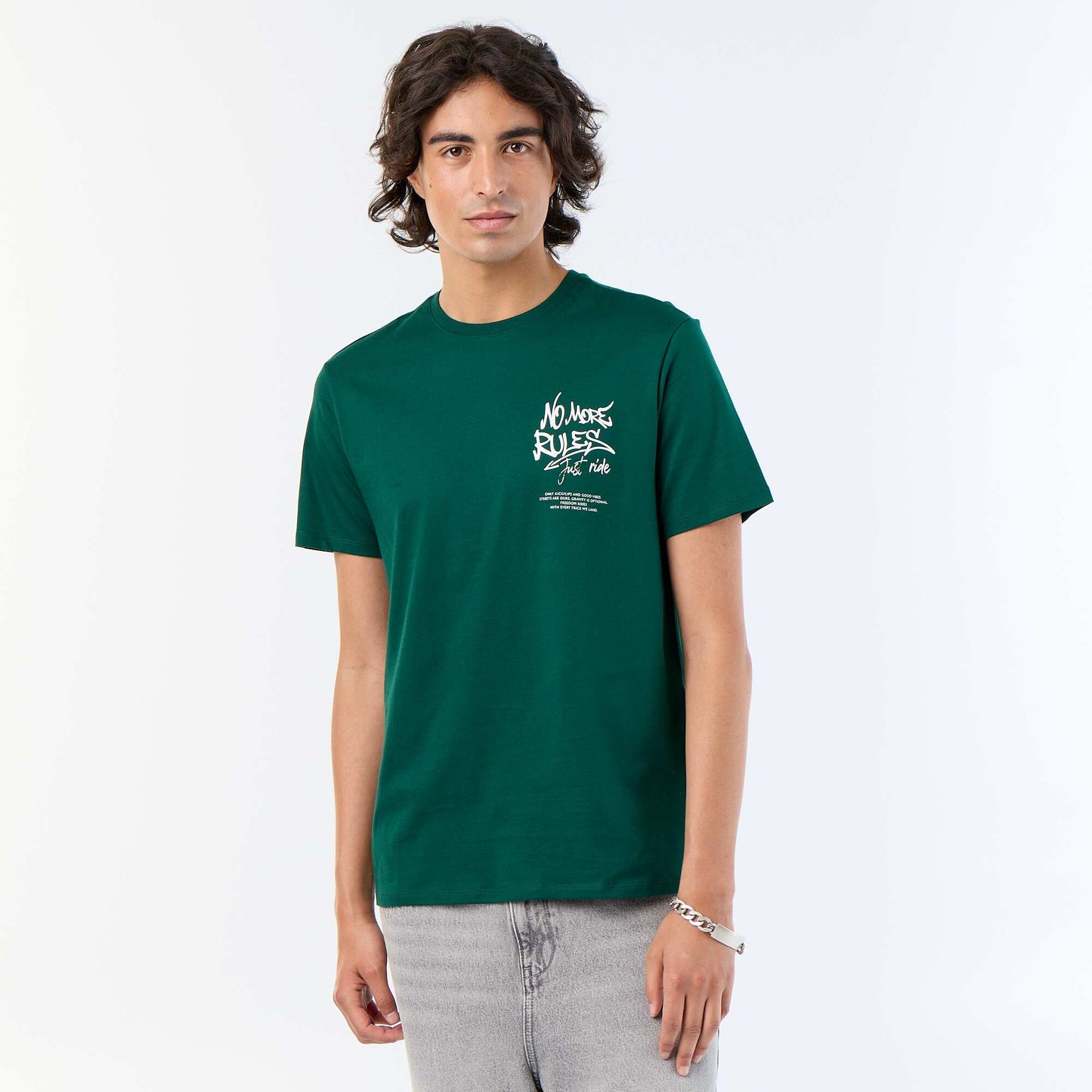 T-shirt homme en coton biologique à imprimé col rond VERT