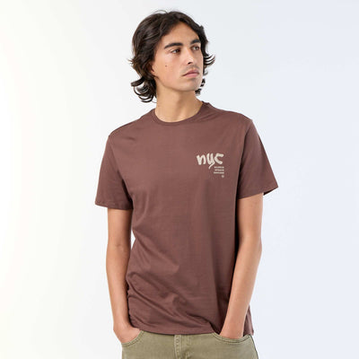 T-shirt homme en coton imprimé à col rond MARRON