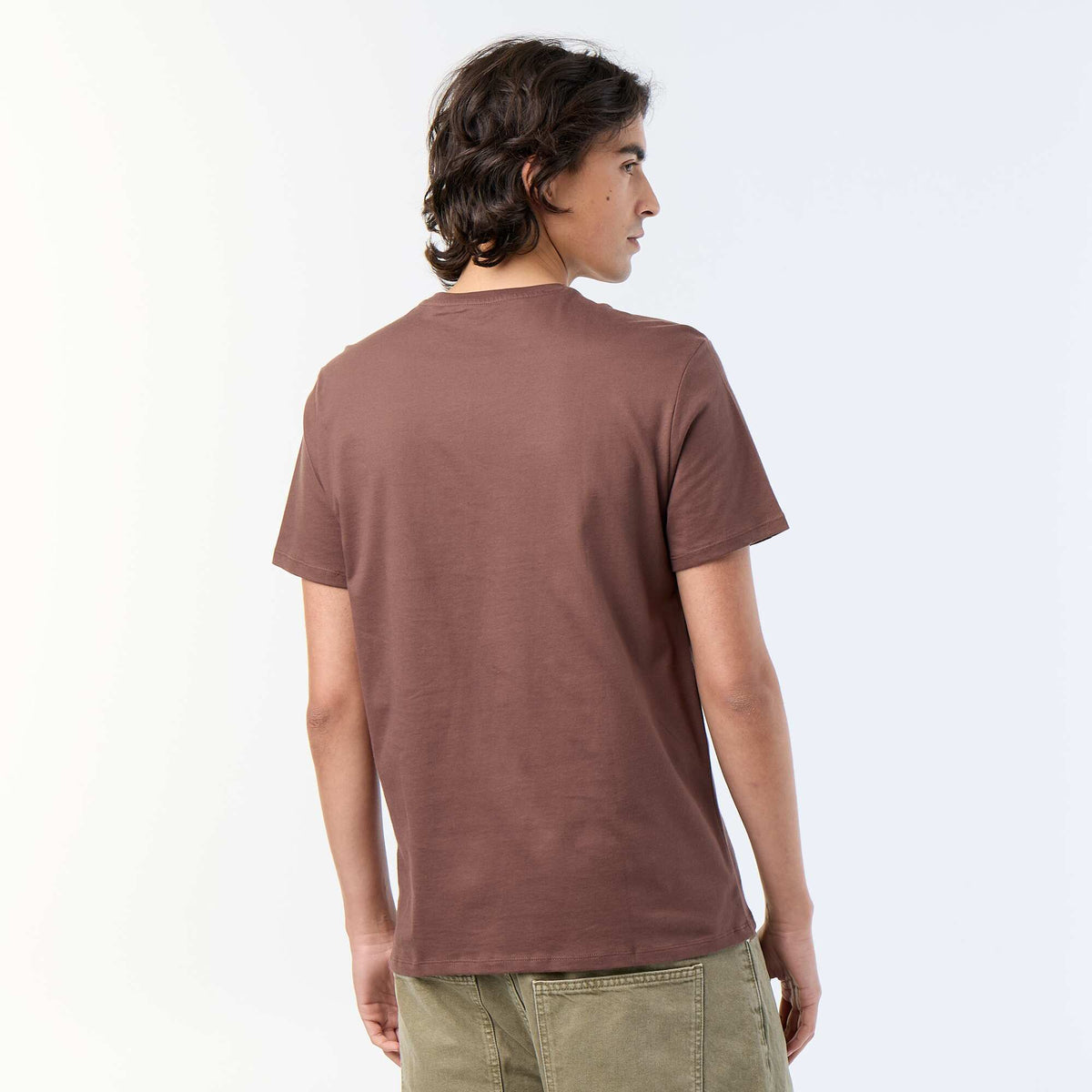 T-shirt homme en coton imprimé à col rond MARRON