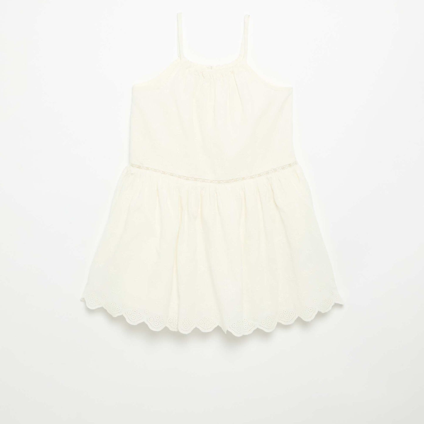 Robe à fines bretelles non réglables avec broderies BLANC