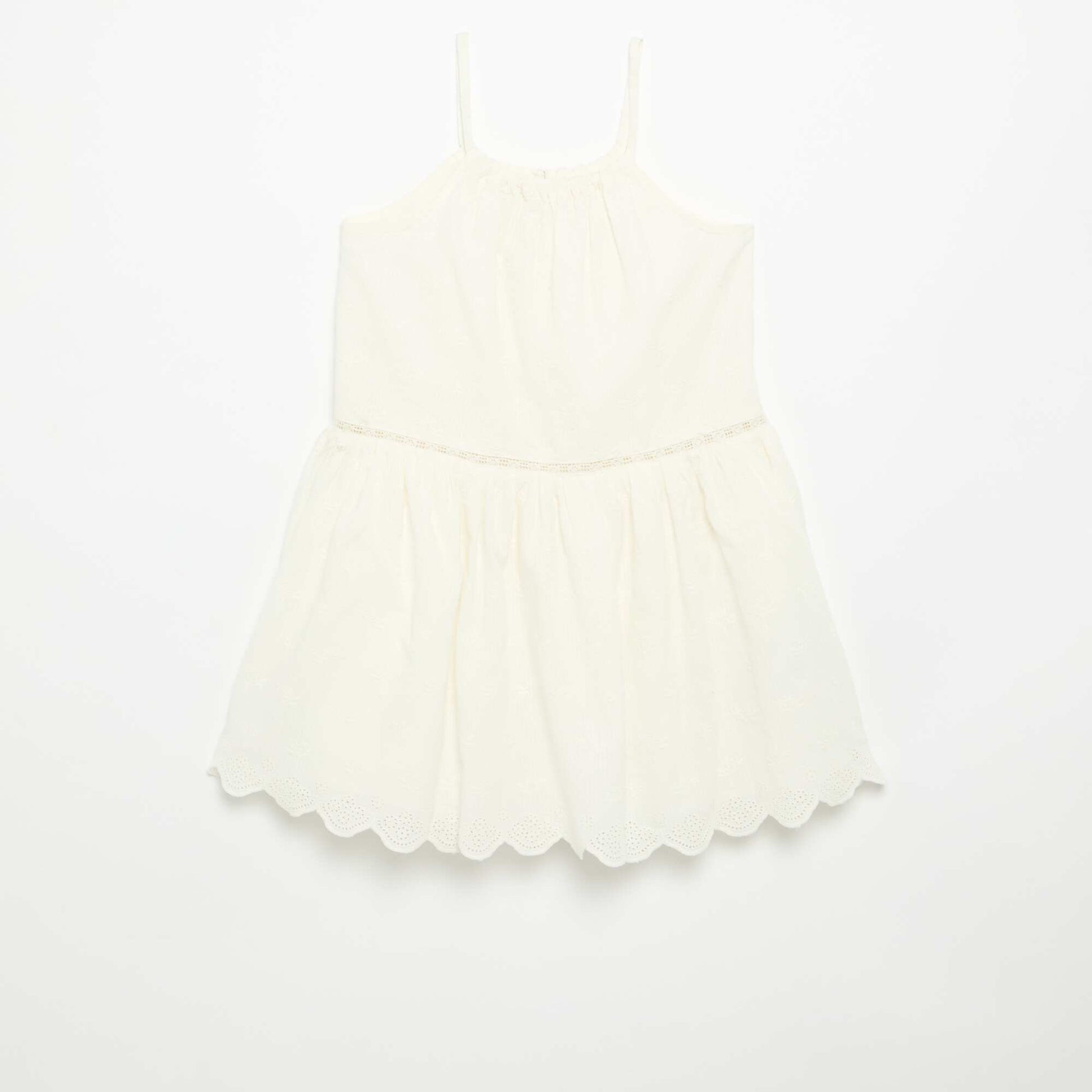 Robe à fines bretelles non réglables avec broderies BLANC