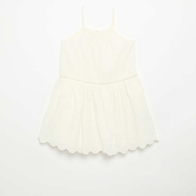 Robe à fines bretelles non réglables avec broderies BLANC