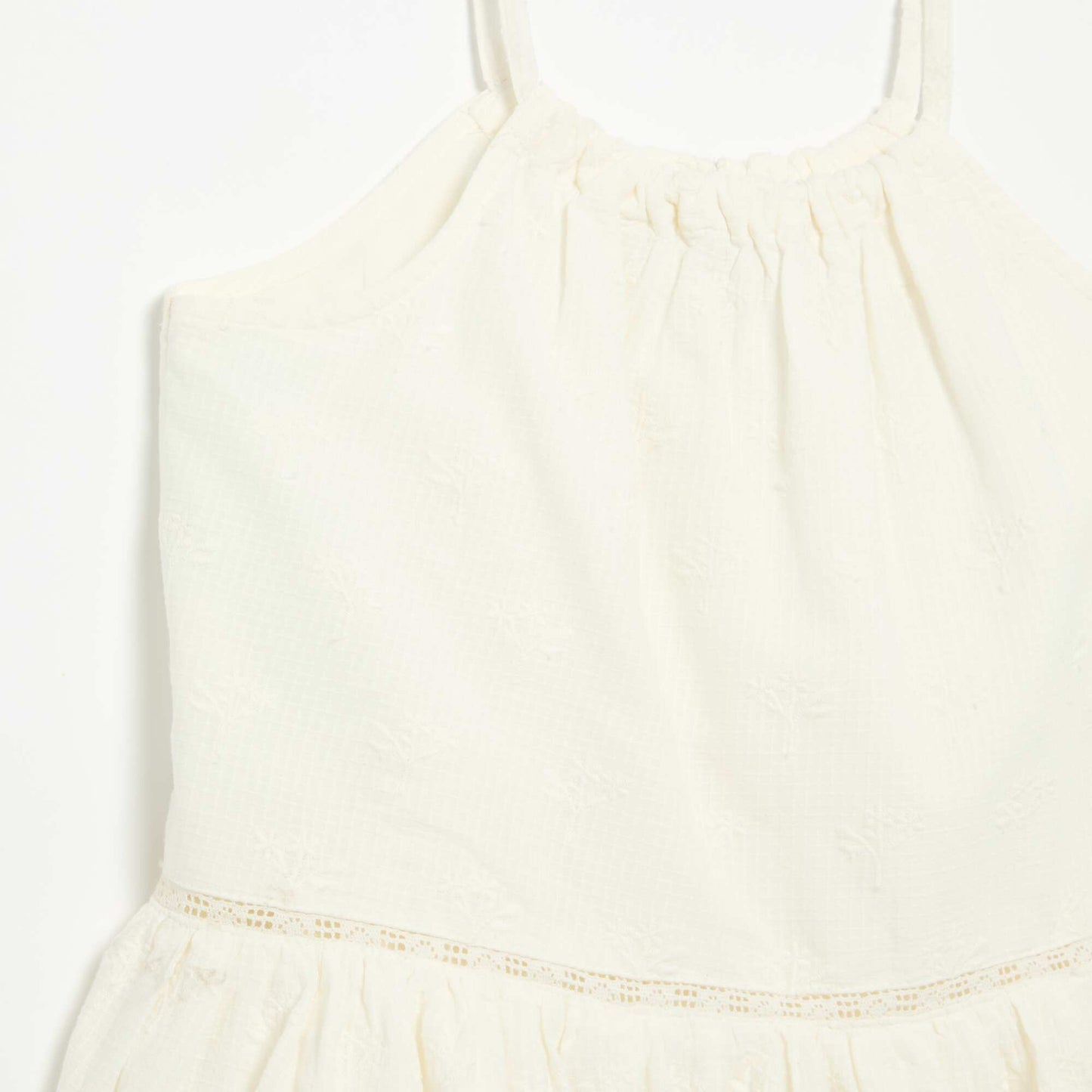Robe à fines bretelles non réglables avec broderies BLANC