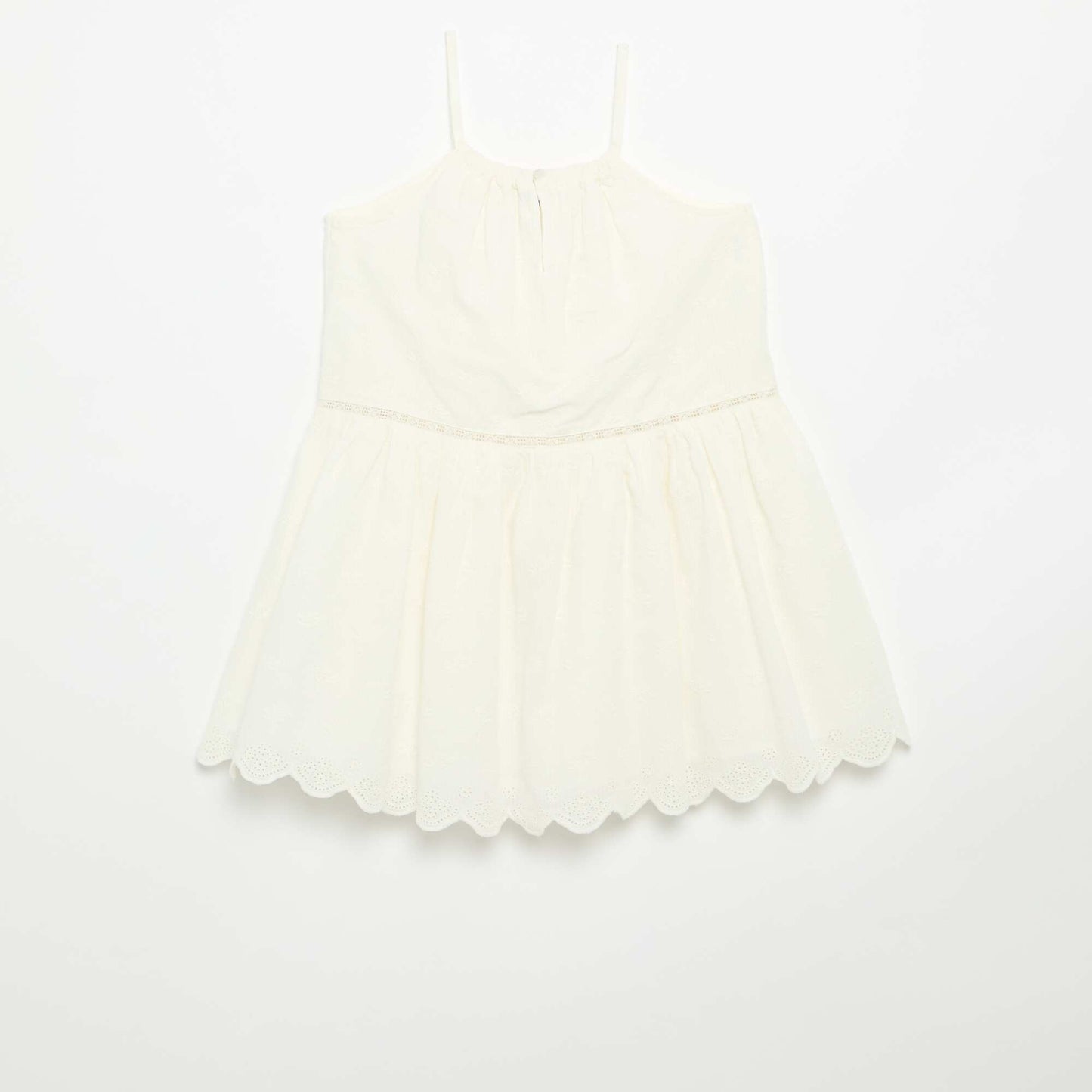Robe à fines bretelles non réglables avec broderies BLANC