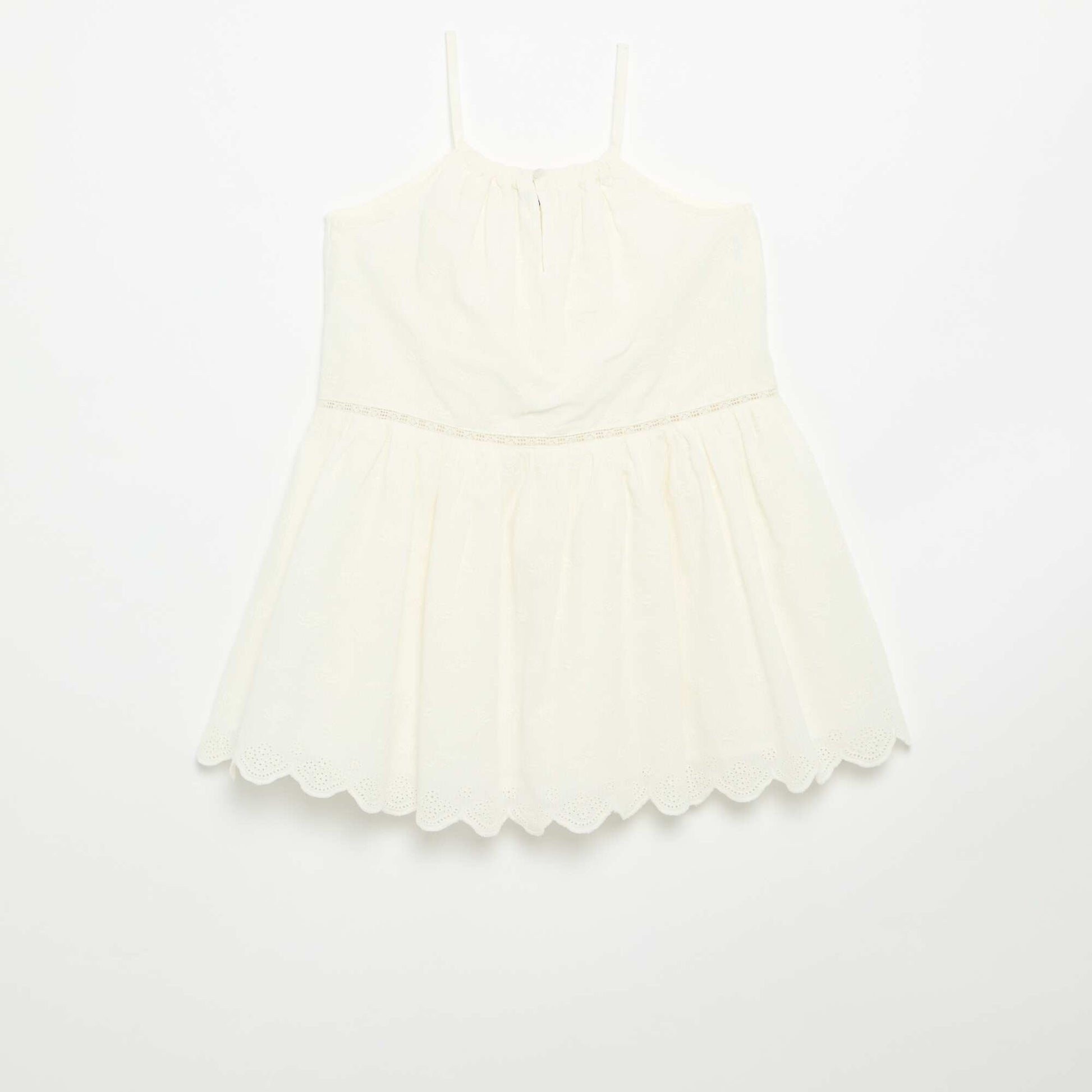 Robe à fines bretelles non réglables avec broderies BLANC