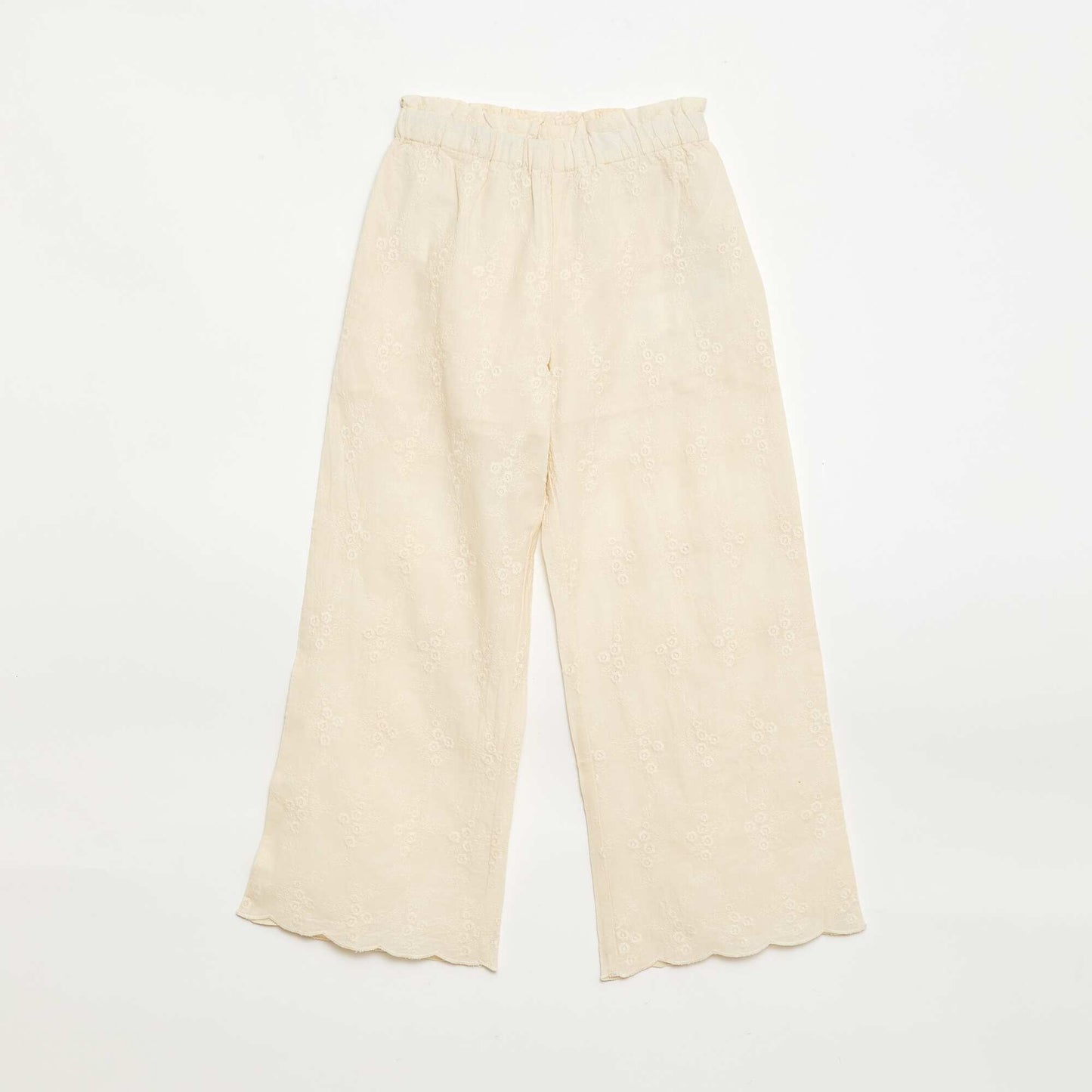 Pantalon en popeline avec broderies BLANC