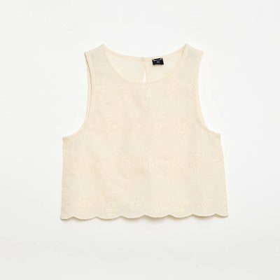 Top sans manches avec broderie all over BLANC