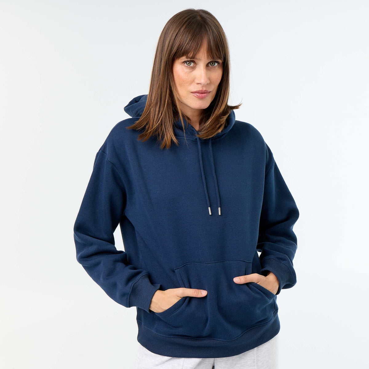 Sweat à capuche uni avec poche kangourou BLEU