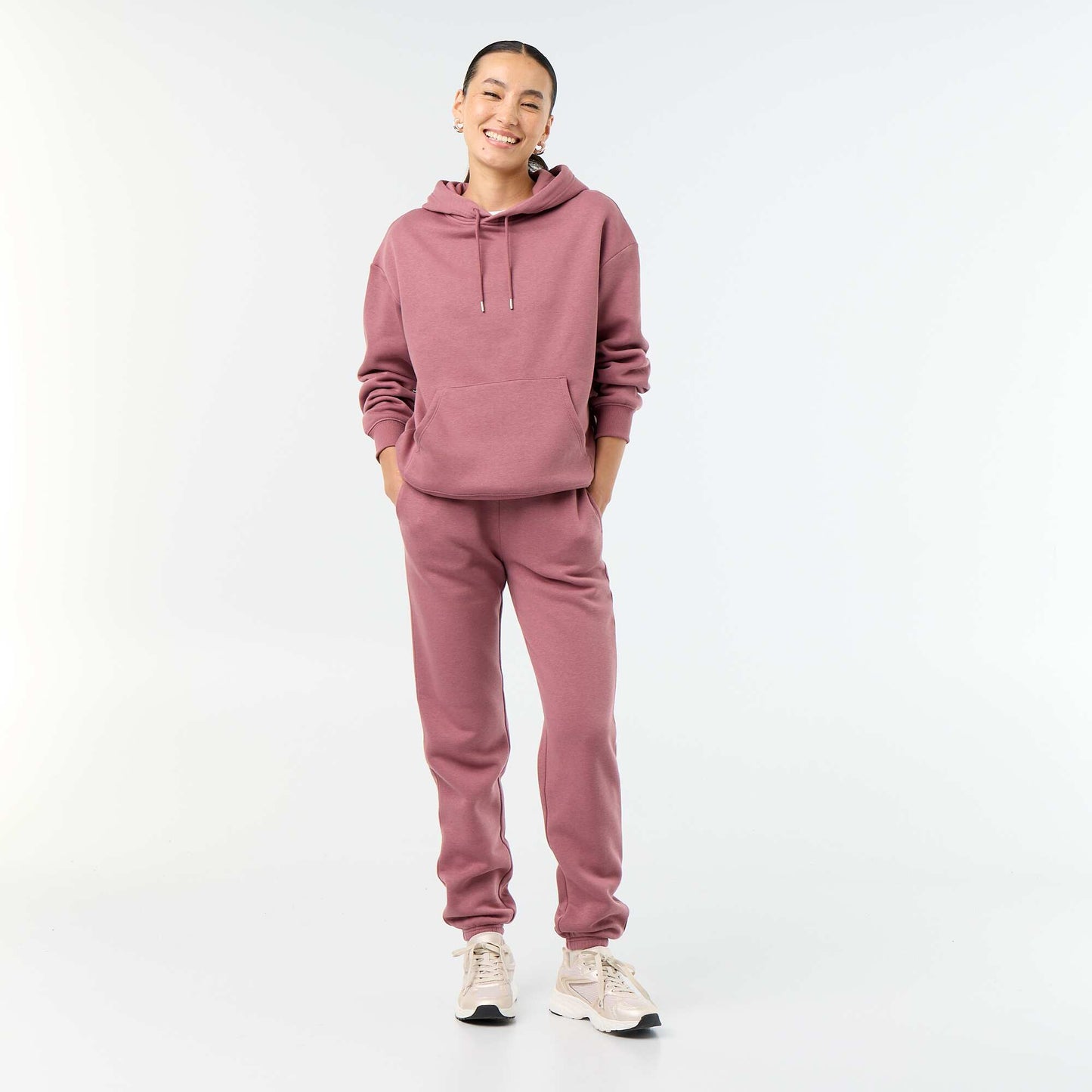 Sweat à capuche uni avec poche kangourou ROSE