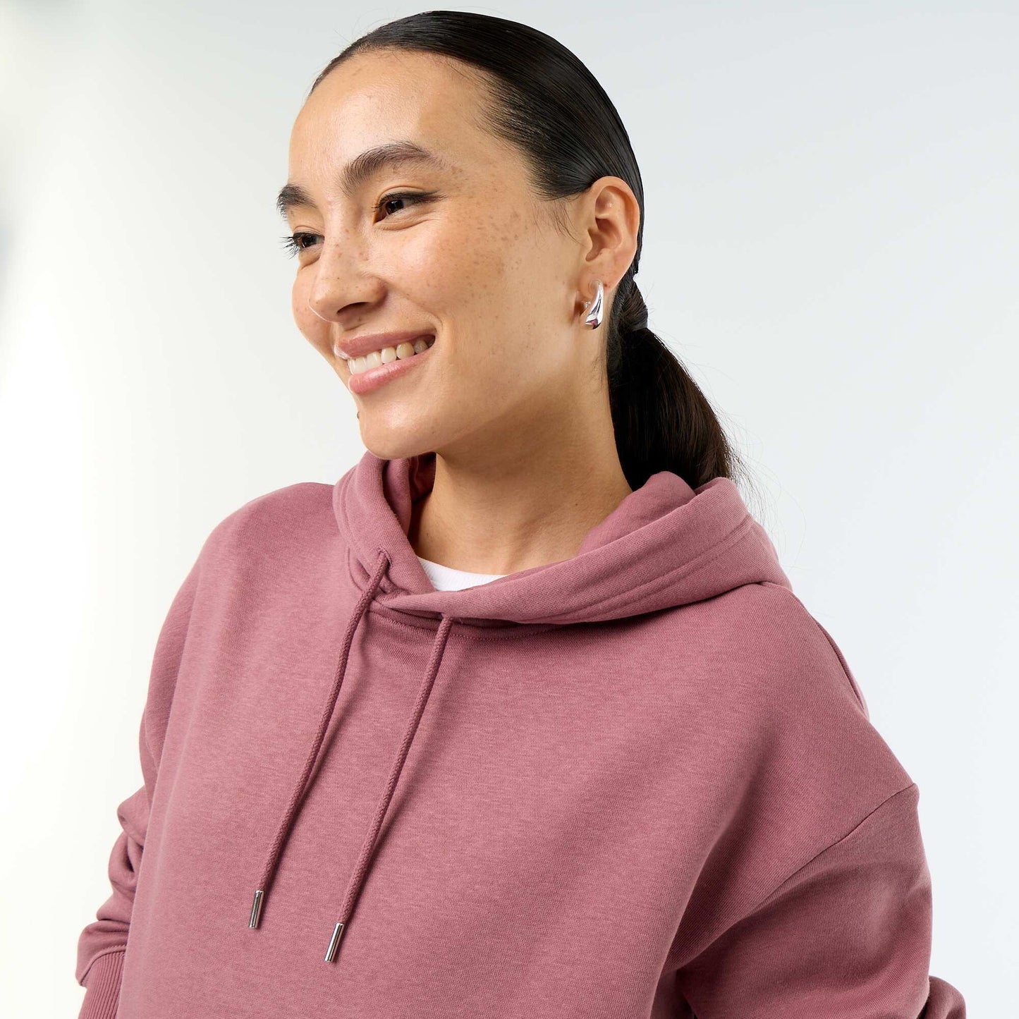 Sweat à capuche uni avec poche kangourou ROSE