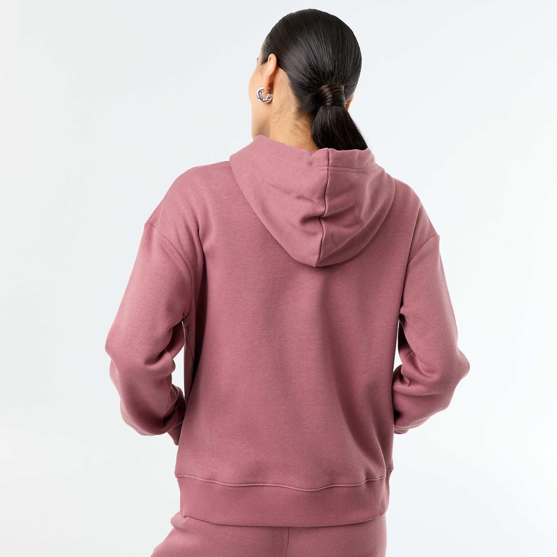 Sweat à capuche uni avec poche kangourou ROSE