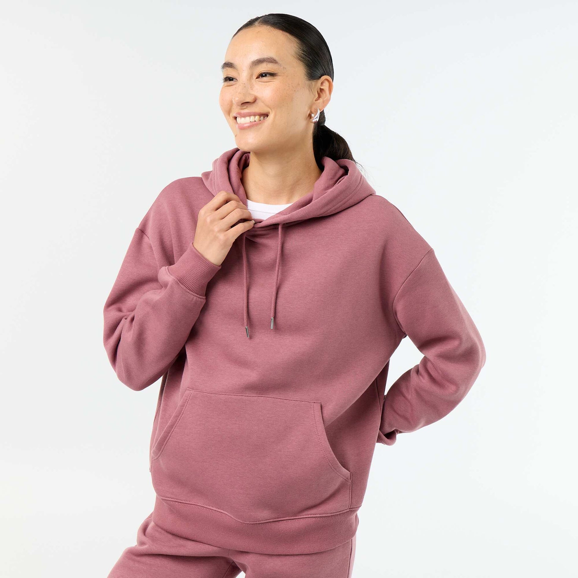 Sweat à capuche uni avec poche kangourou ROSE