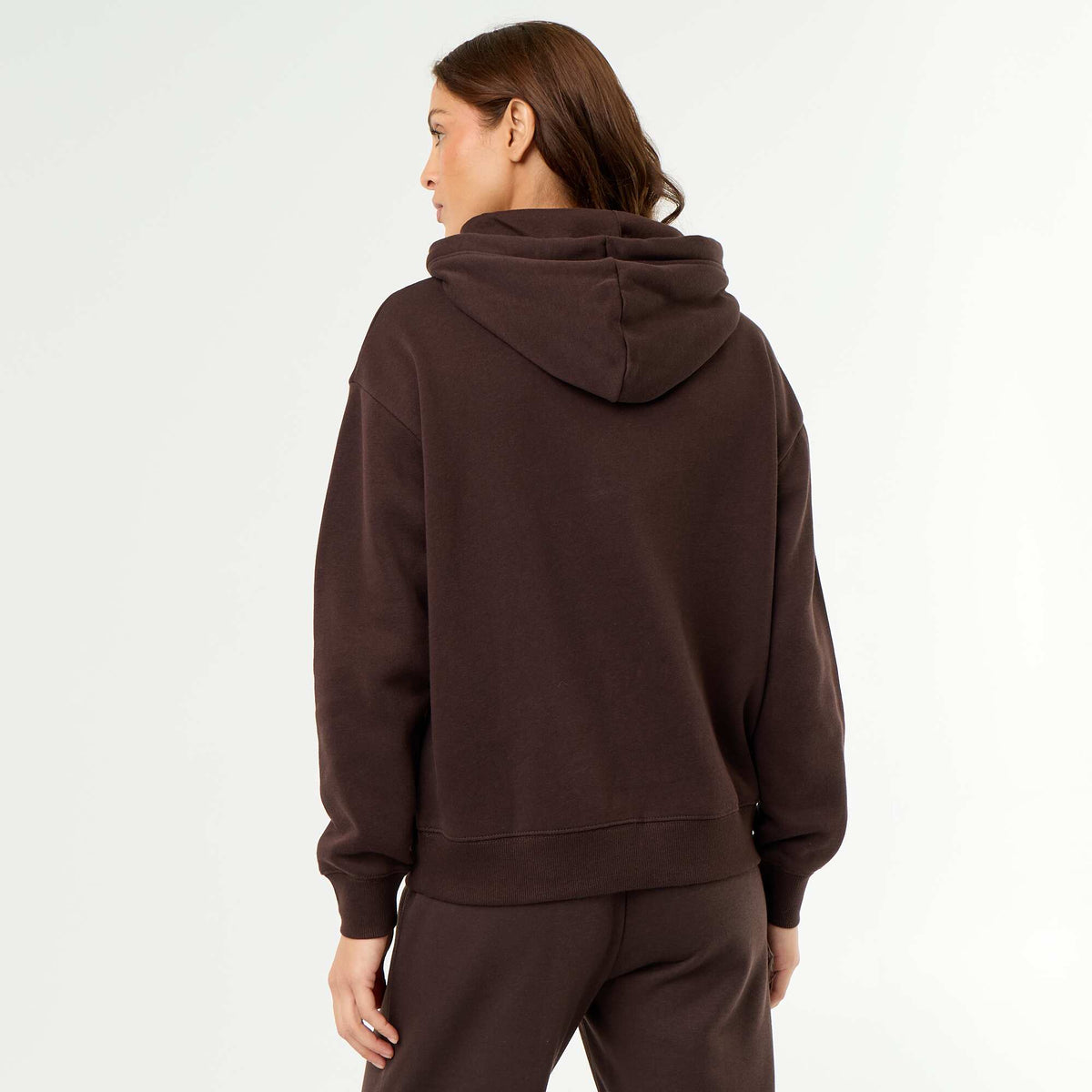 Sweat à capuche uni avec poche kangourou MARRON