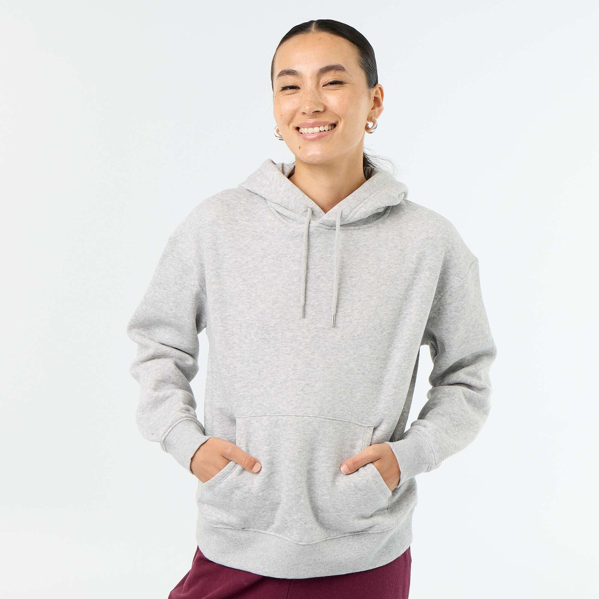 Sweat à capuche uni avec poche kangourou GRIS