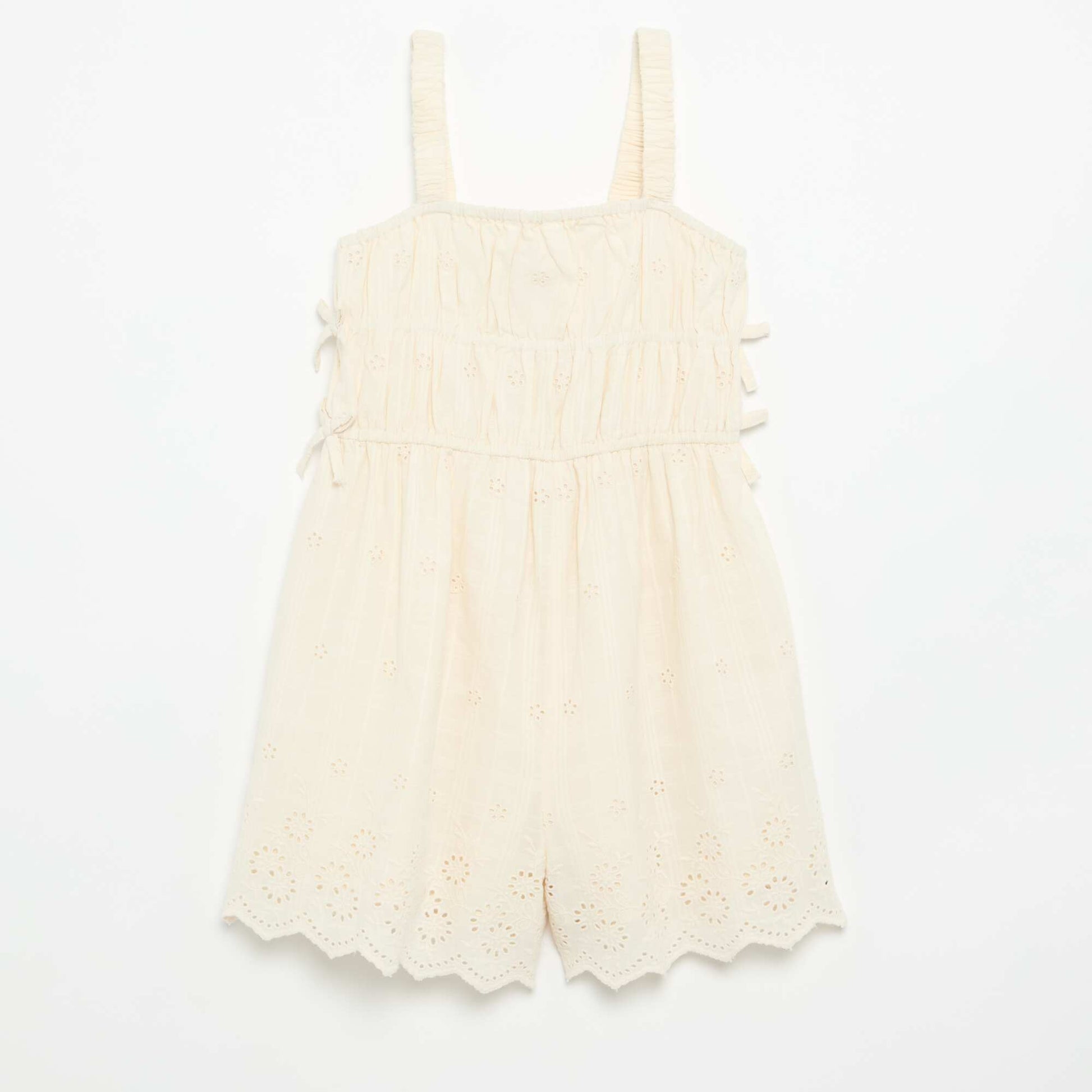 Robe à fines bretelles avec broderies all over BLANC