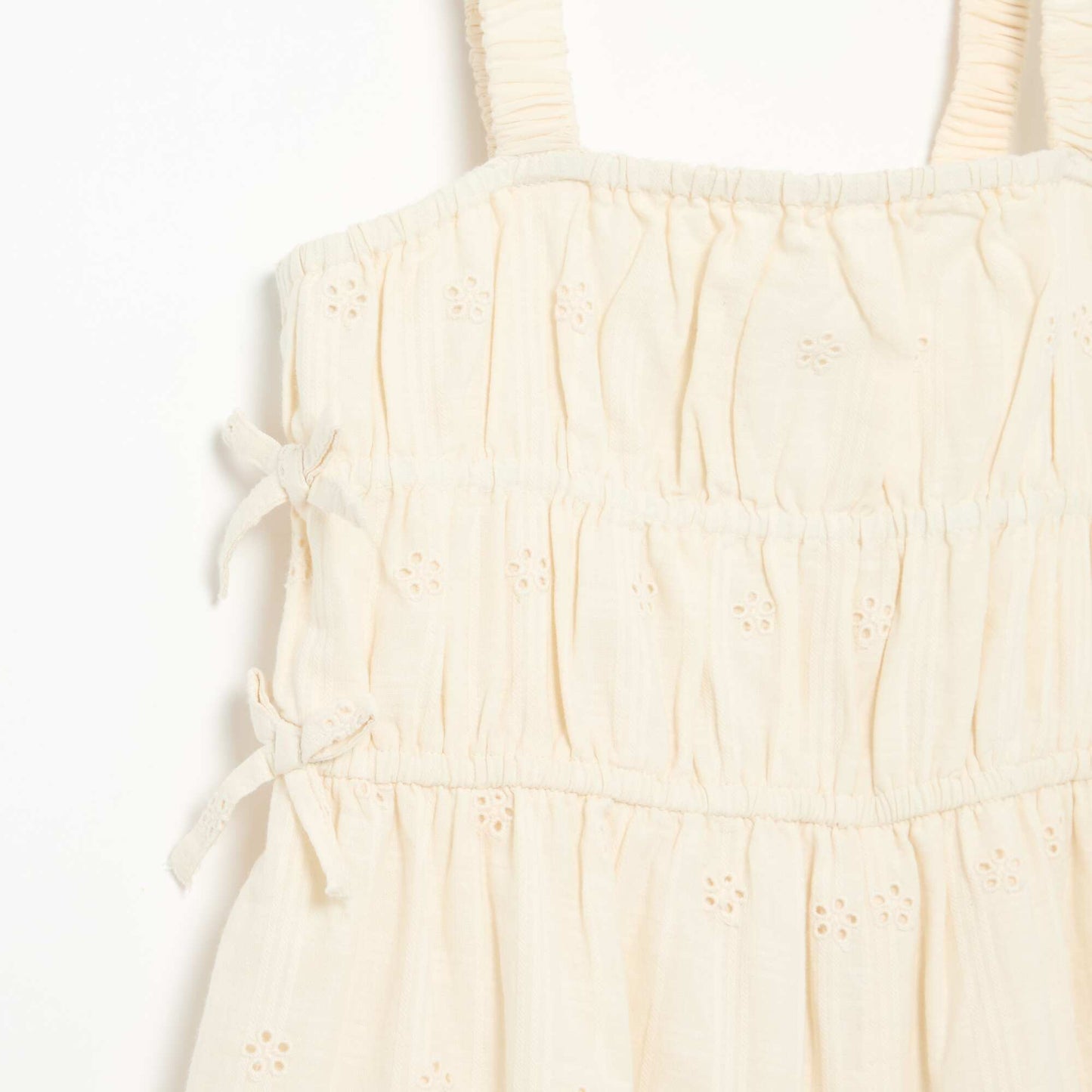 Robe à fines bretelles avec broderies all over BLANC