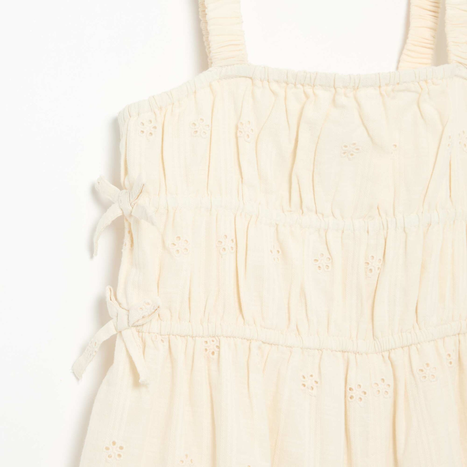 Robe à fines bretelles avec broderies all over BLANC